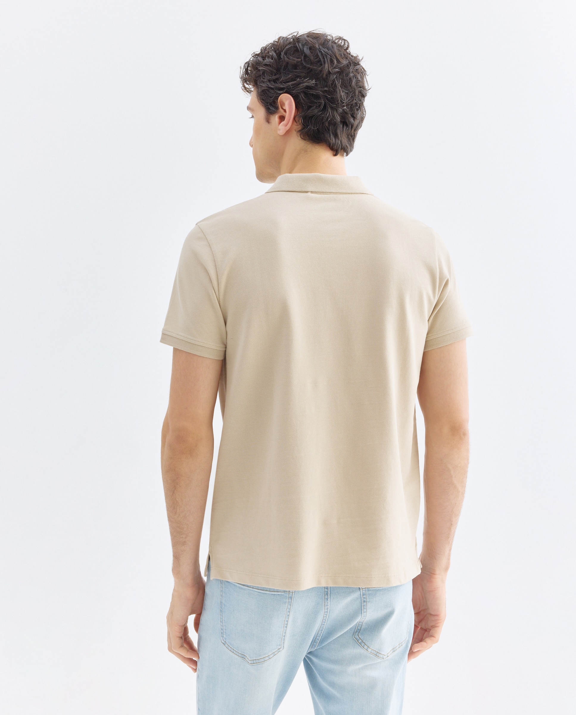 Polo de hombre manga corta pique liso Beige-3