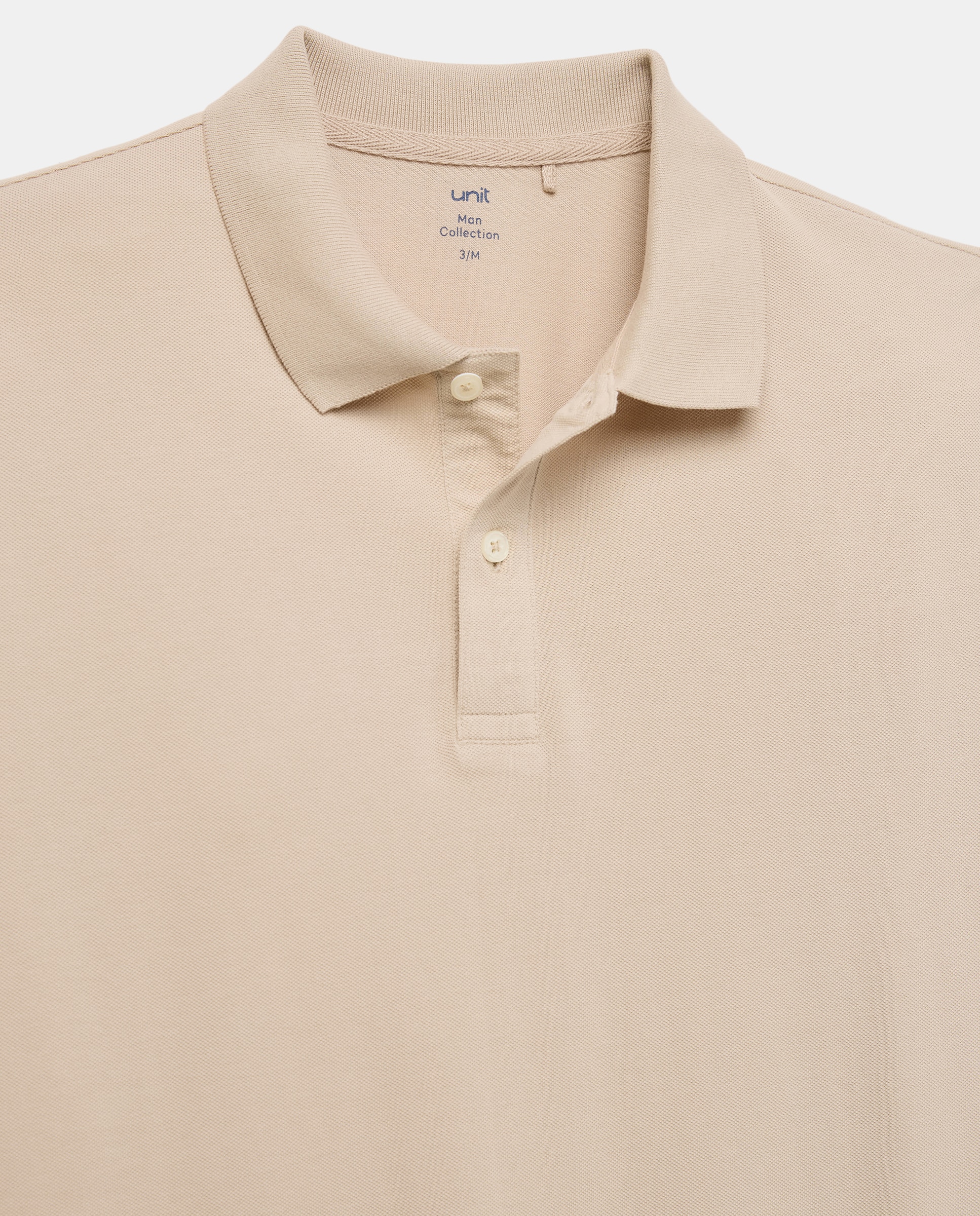 Polo de hombre manga corta pique liso Beige-5