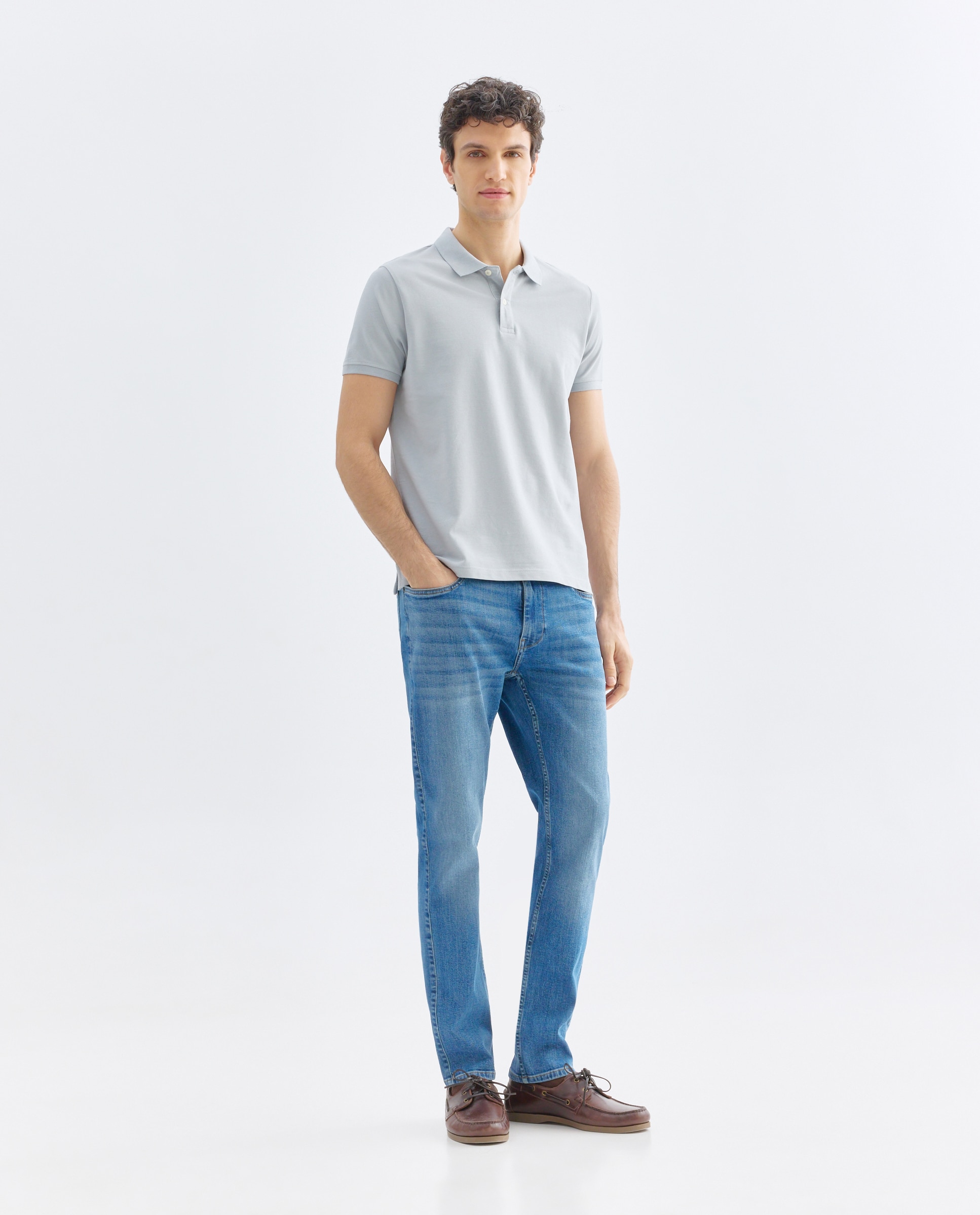 Polo de hombre manga corta pique liso 410 Azul claro-2