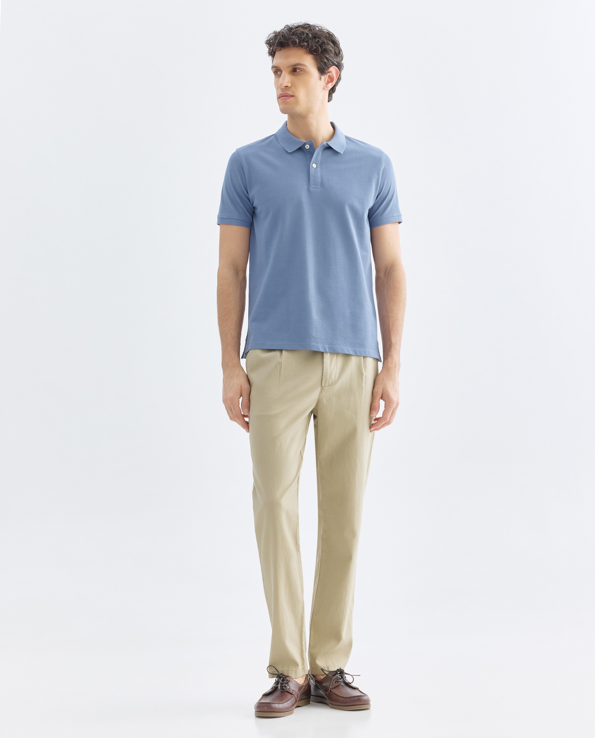 Polo de hombre manga corta pique liso 400 Azul-2