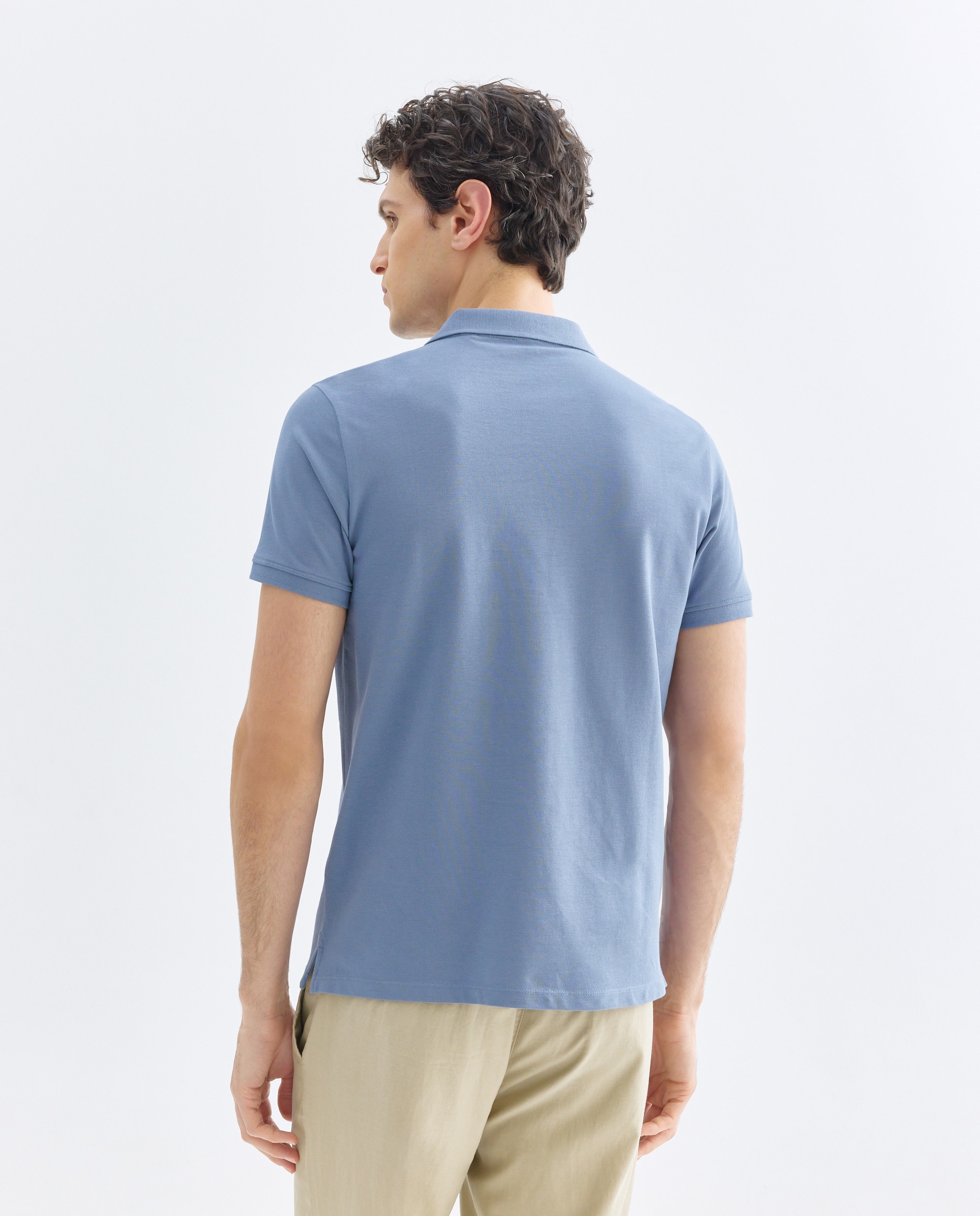 Polo de hombre manga corta pique liso 400 Azul-3