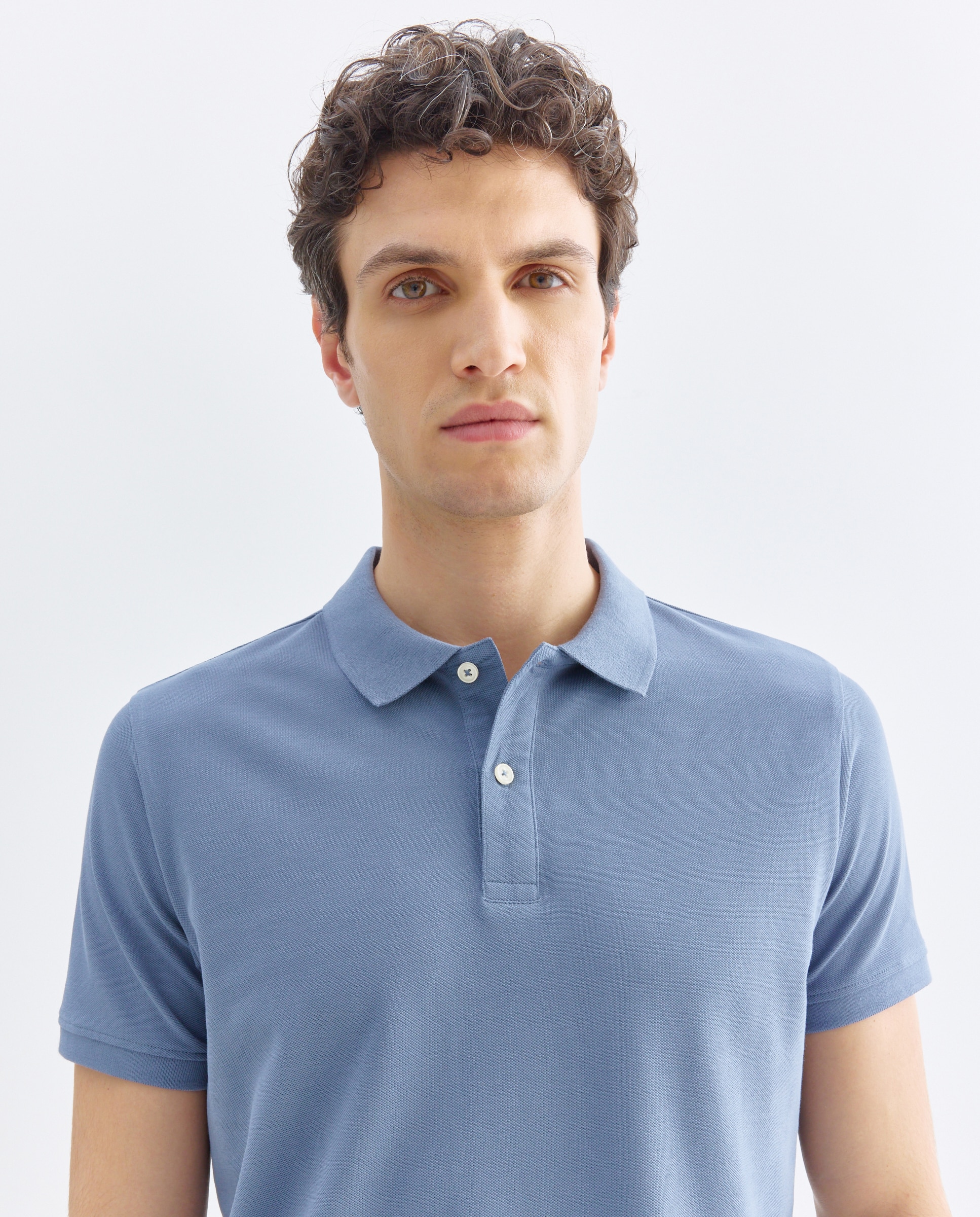 Polo de hombre manga corta pique liso 400 Azul-4