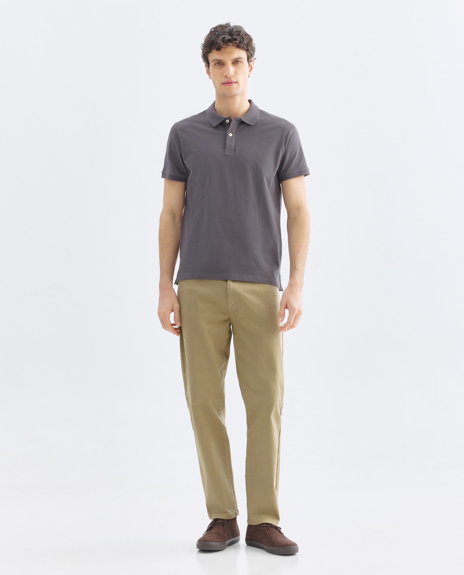 Polo de hombre manga corta pique liso 820 Gris medio-2