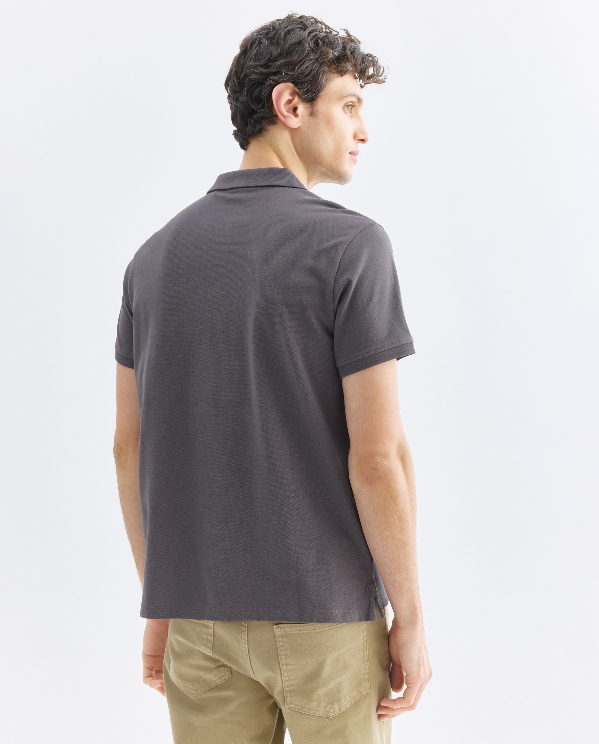 Polo de hombre manga corta pique liso 820 Gris medio-3