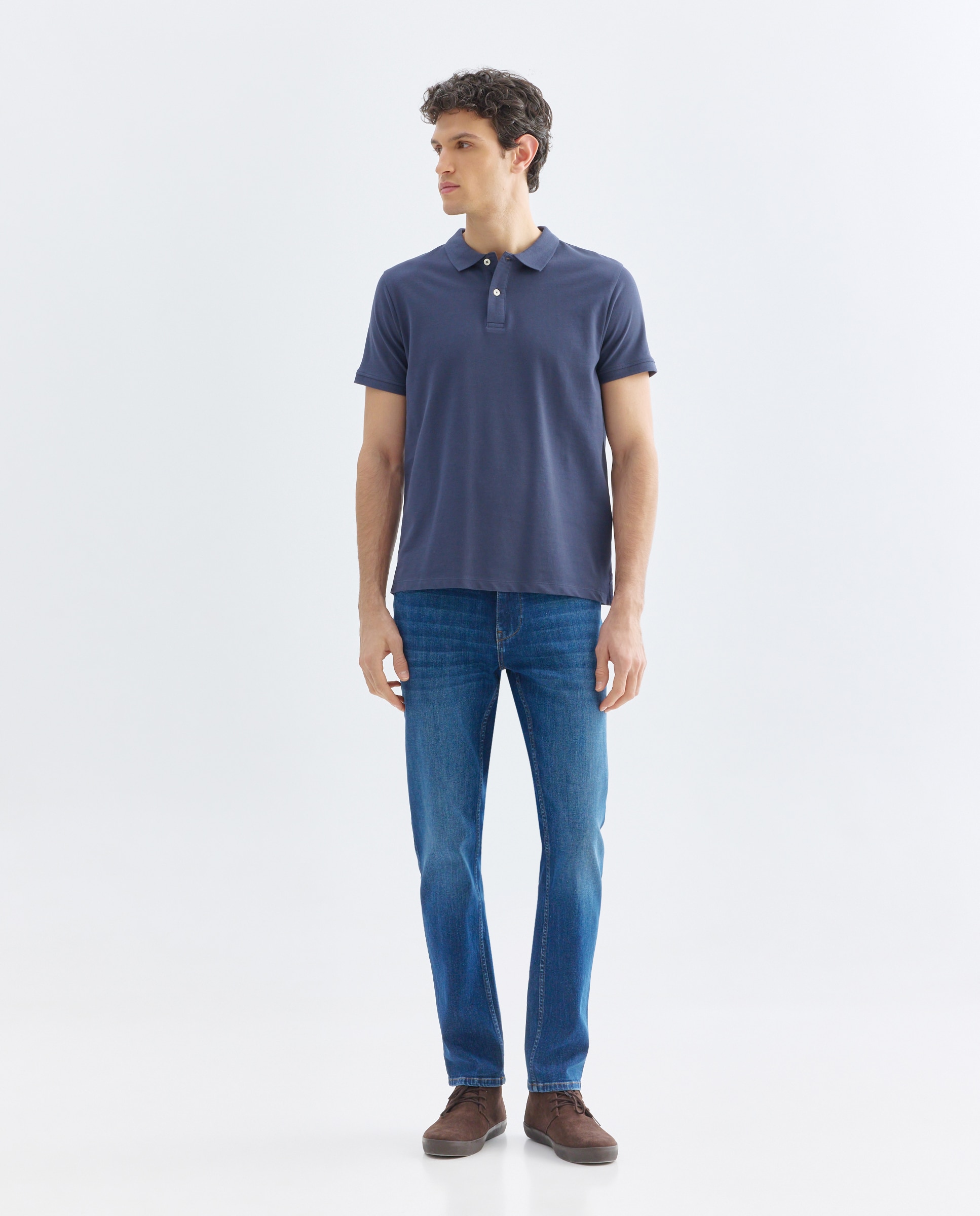 Polo de hombre manga corta pique liso Azul marino-2