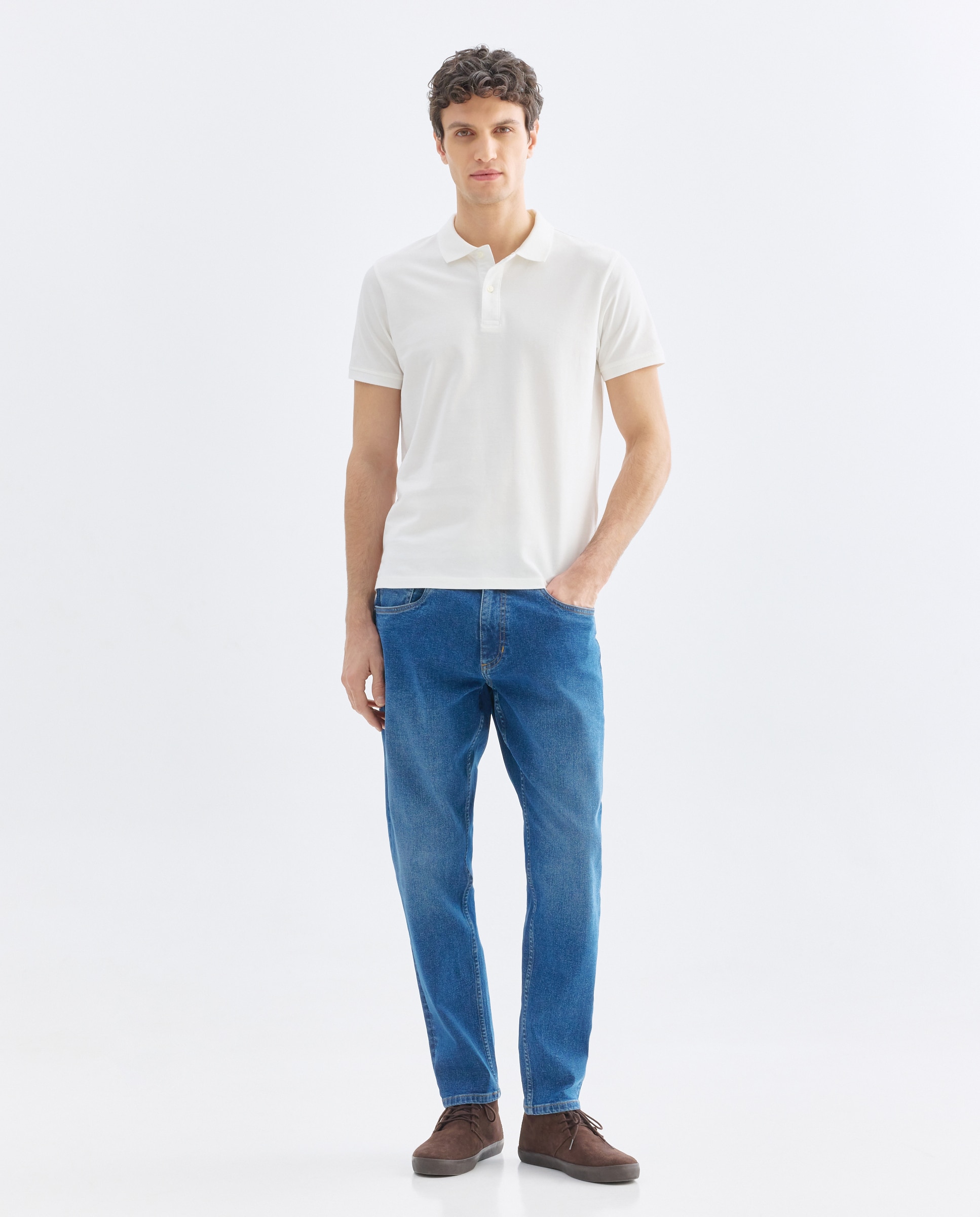 Polo de hombre manga corta pique liso 120 Crudo-2
