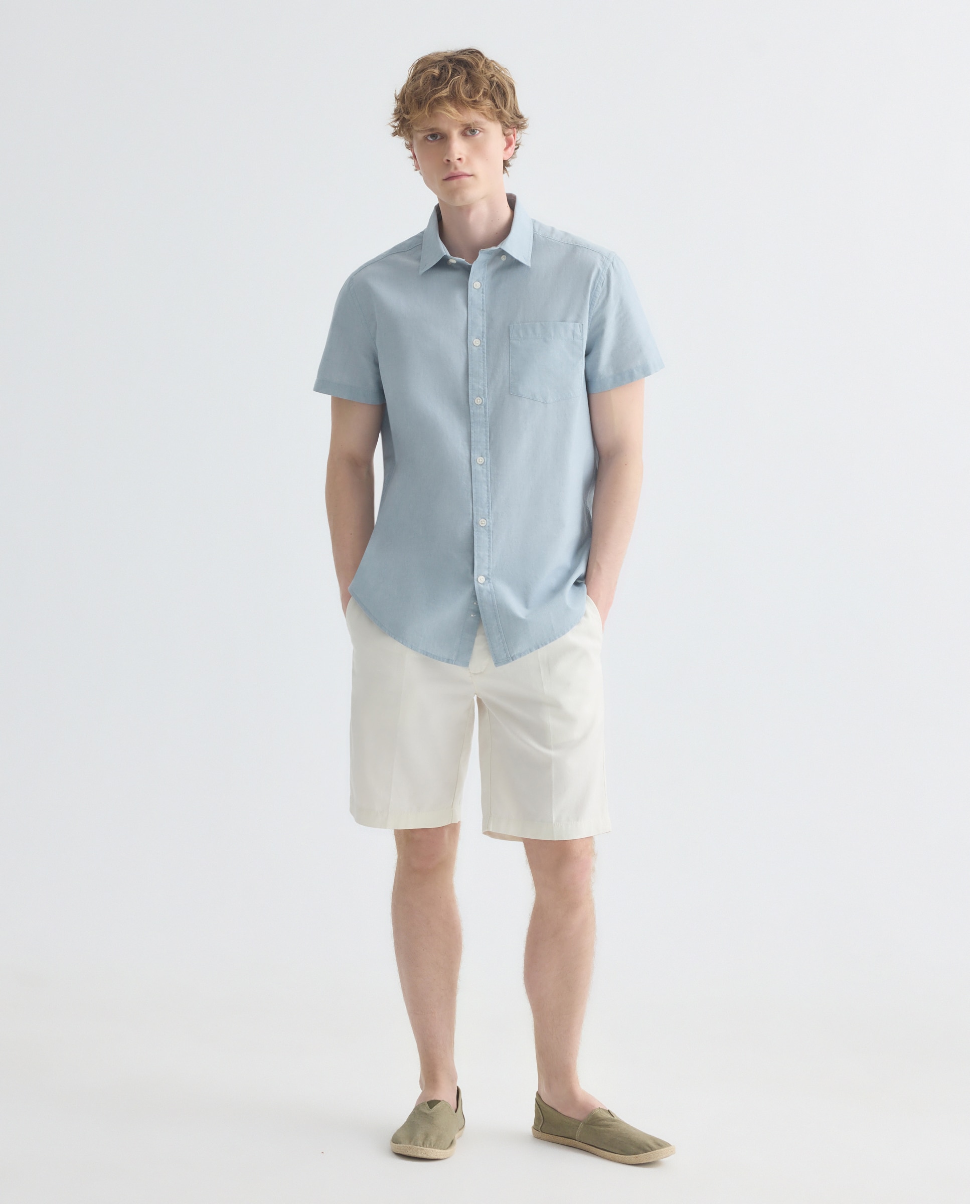 Camisa sport manga corta hombre chambray 500 VERDE-2