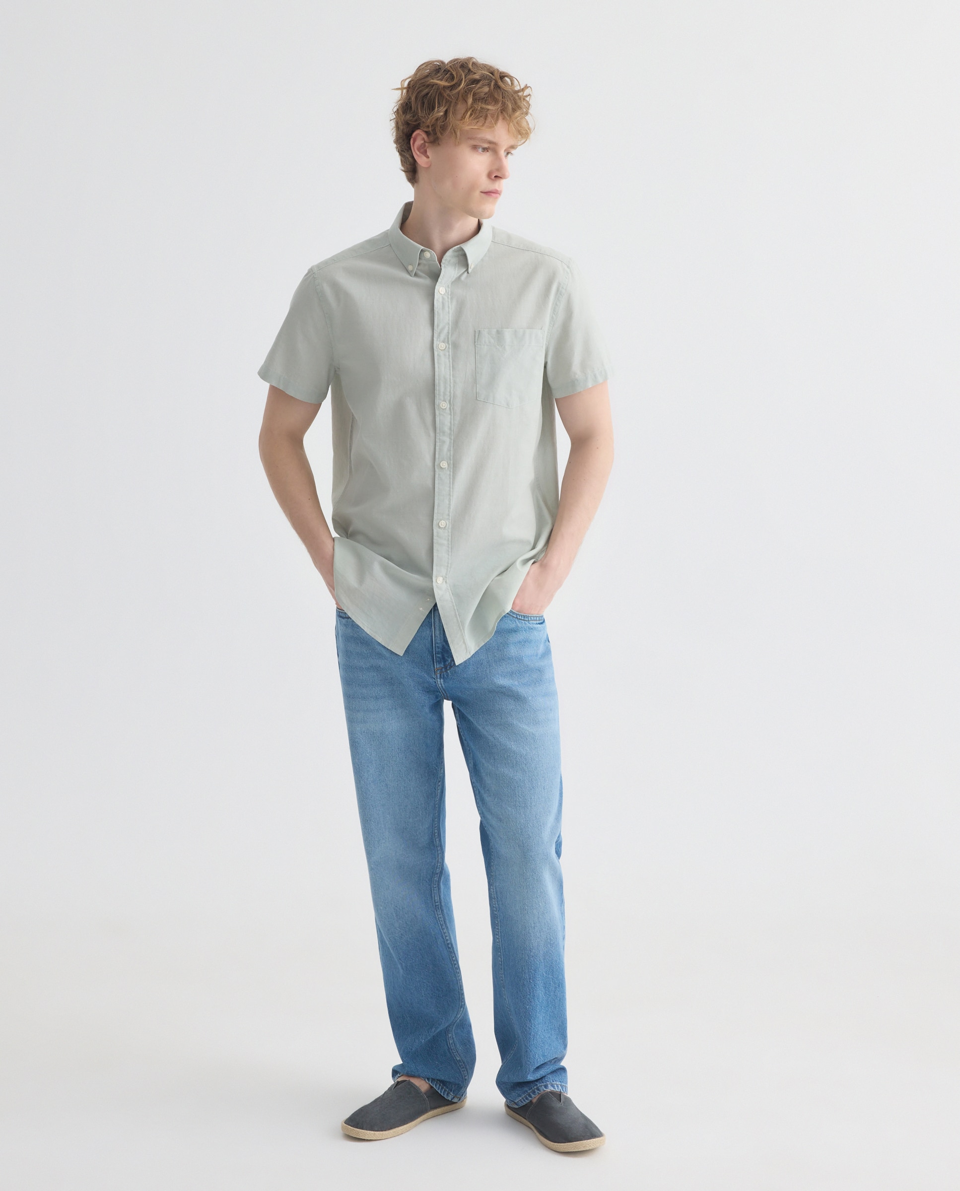 Camisa sport manga corta hombre chambray 510 Verde claro-2