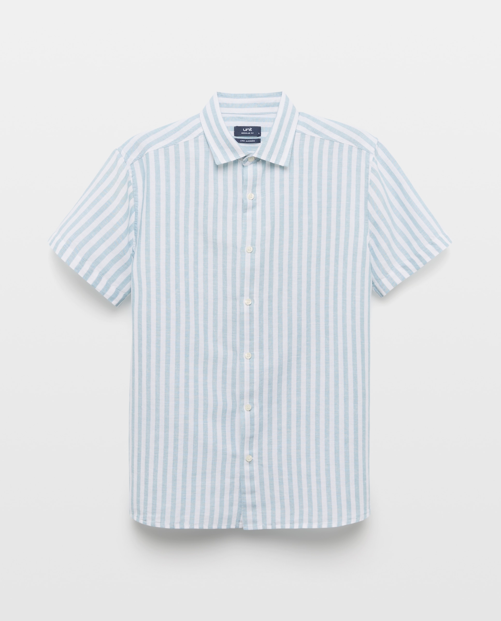 Camisa sport manga corta hombre con lino rayas 450 Turquesa-4