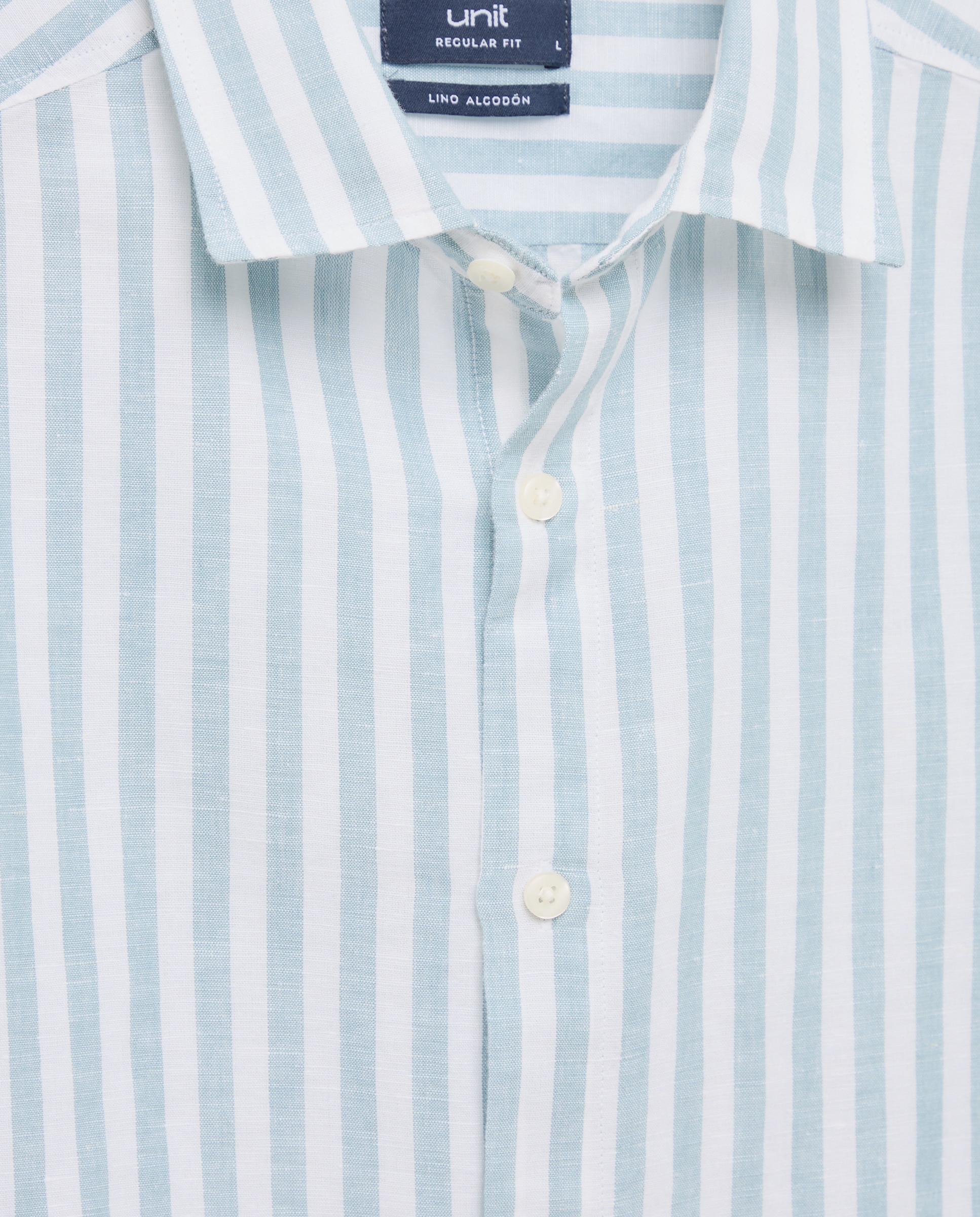 Camisa sport manga corta hombre con lino rayas 450 Turquesa-5