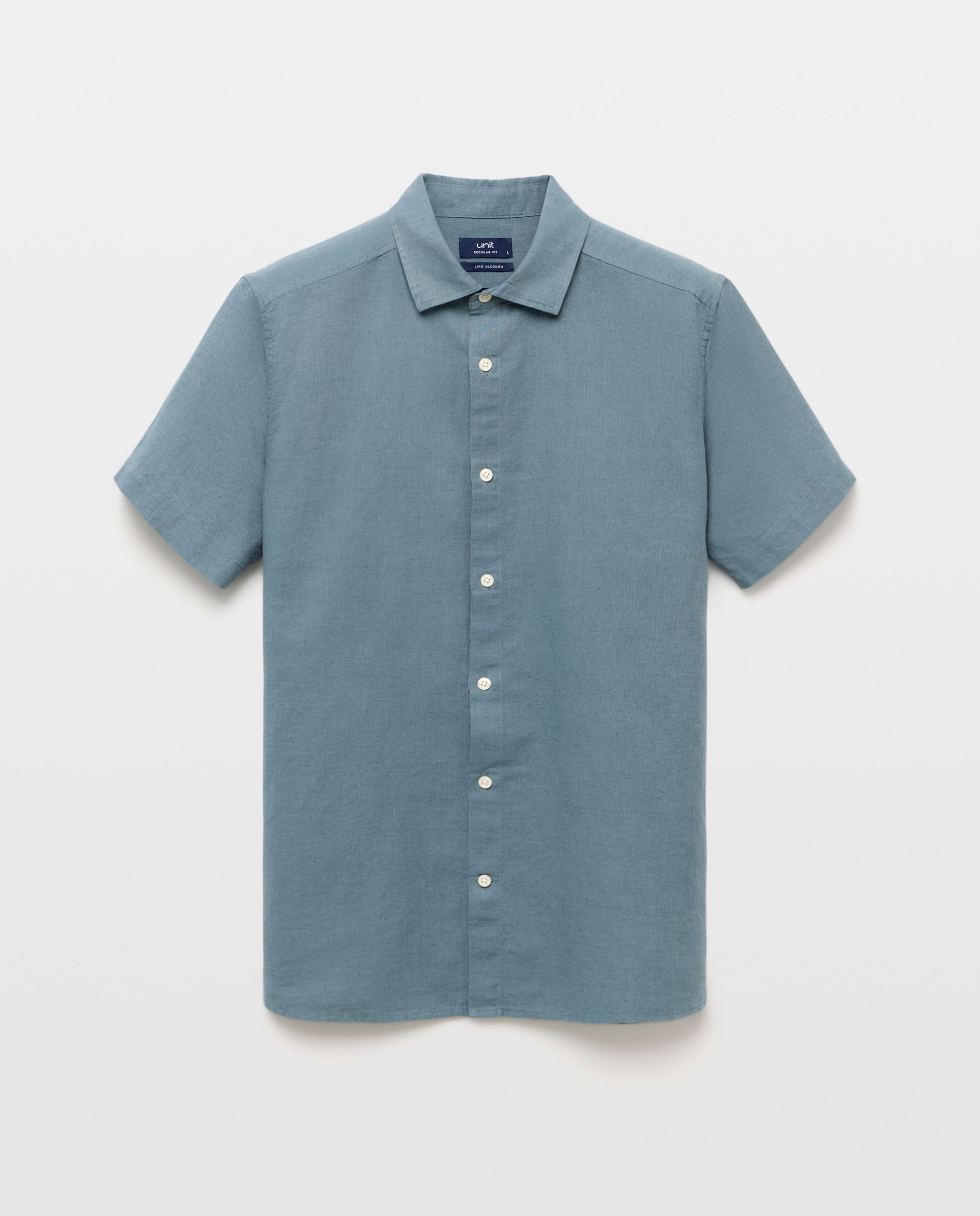 Camisa sport manga corta hombre con lino 400 Azul-5