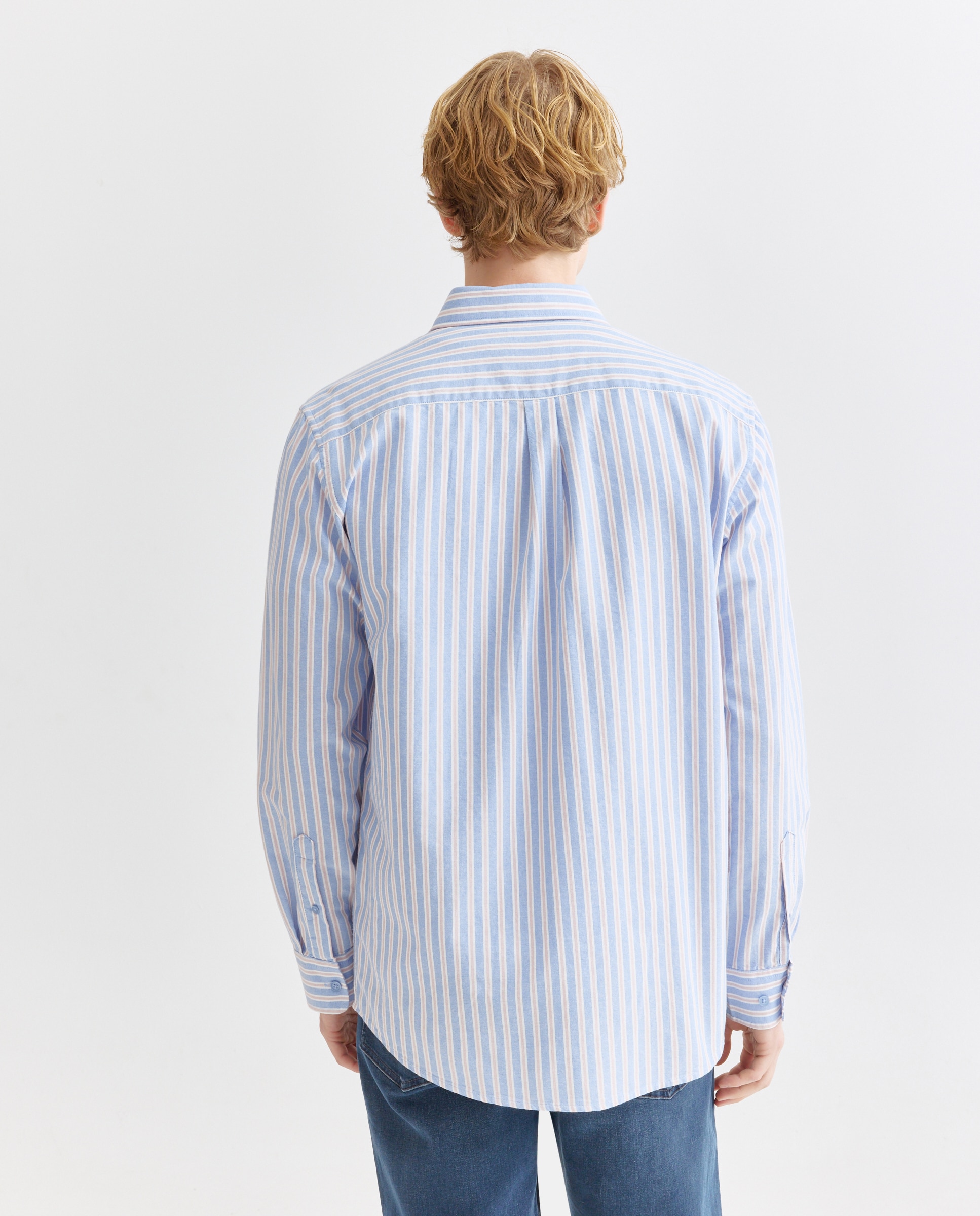 Camisa sport hombre oxford ligera lavada rayas 400 Azul-3