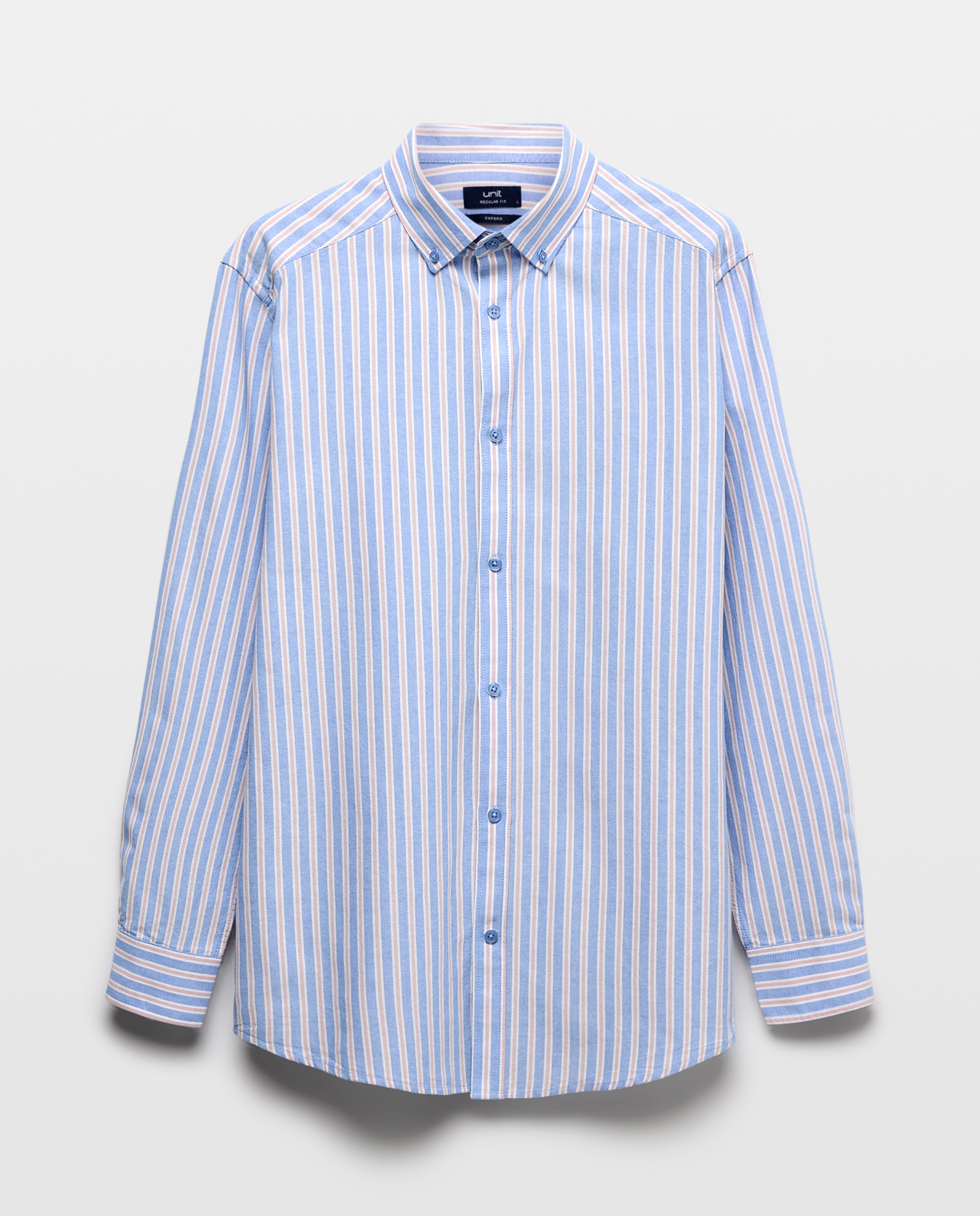 Camisa sport hombre oxford ligera lavada rayas 400 Azul-4