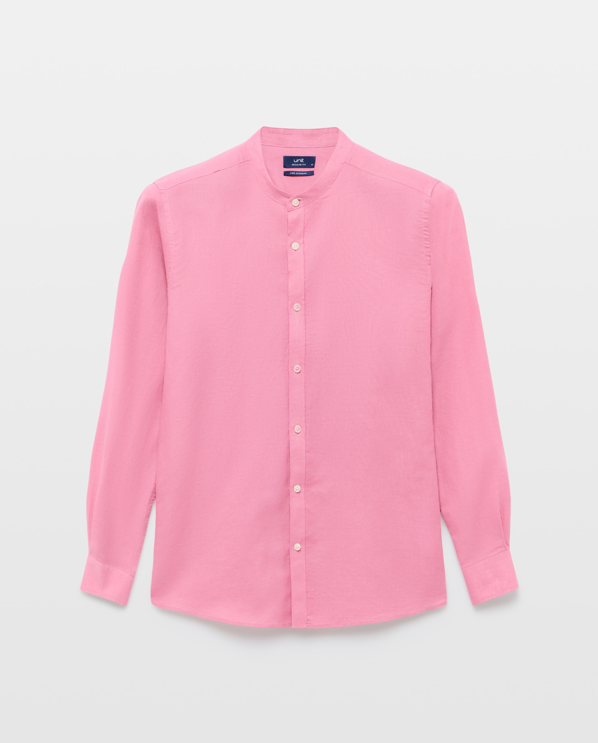 Camisa sport hombre lino y algodón lisa cuello mao 220 Rosa palo-4