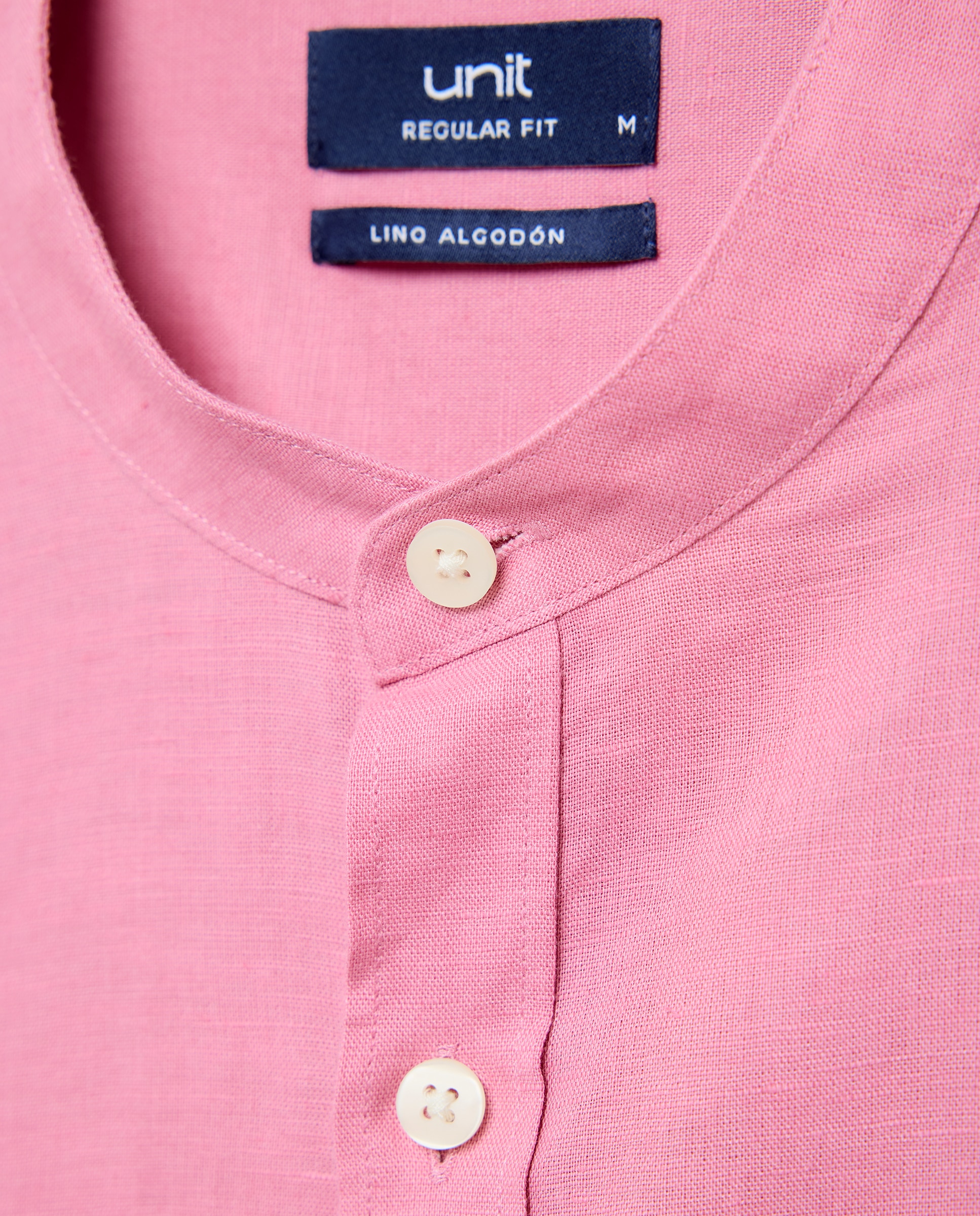 Camisa sport hombre lino y algodón lisa cuello mao 220 Rosa palo-5
