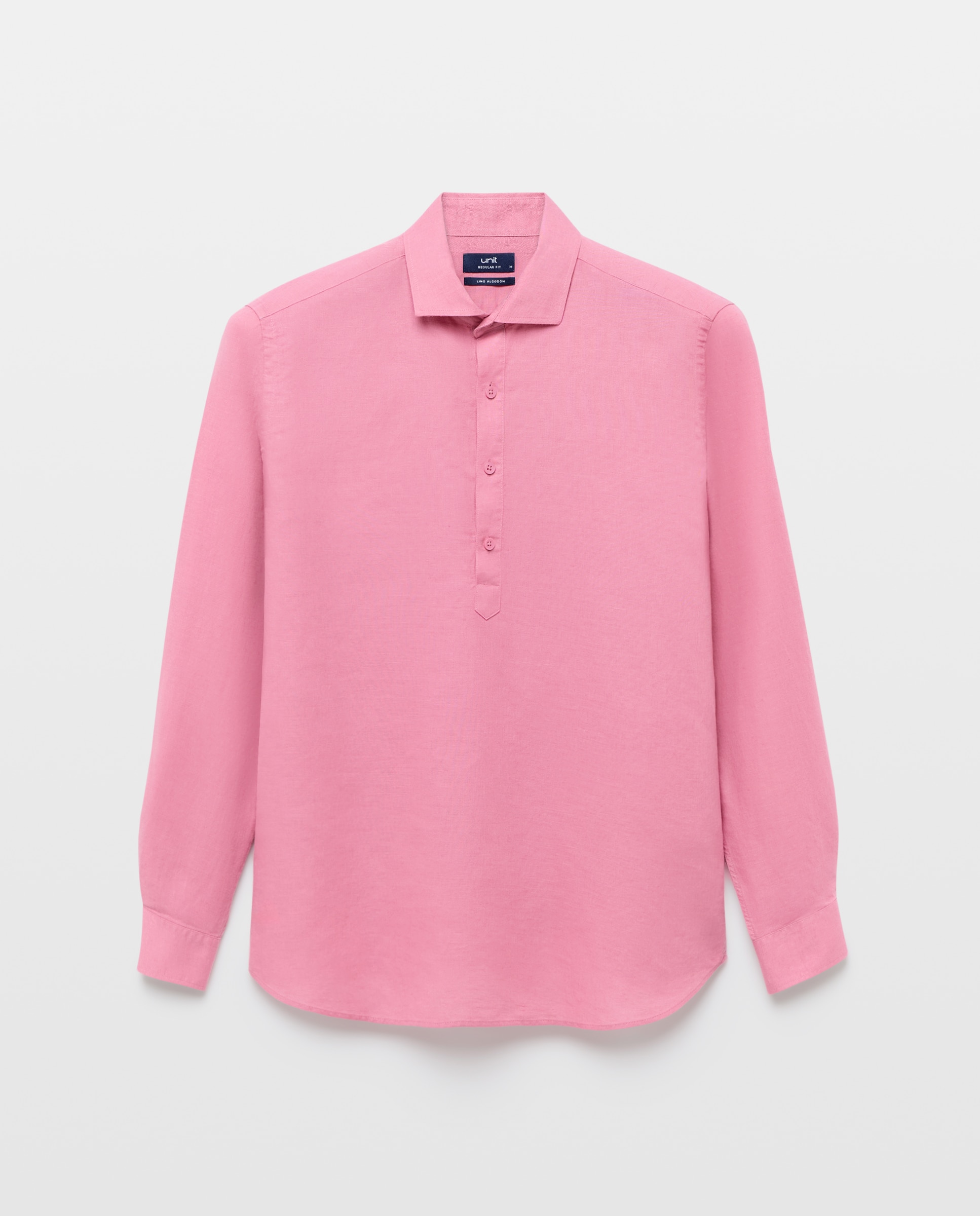 Camisa polera sport hombre lino y algodón lisa 200 Rosa-4