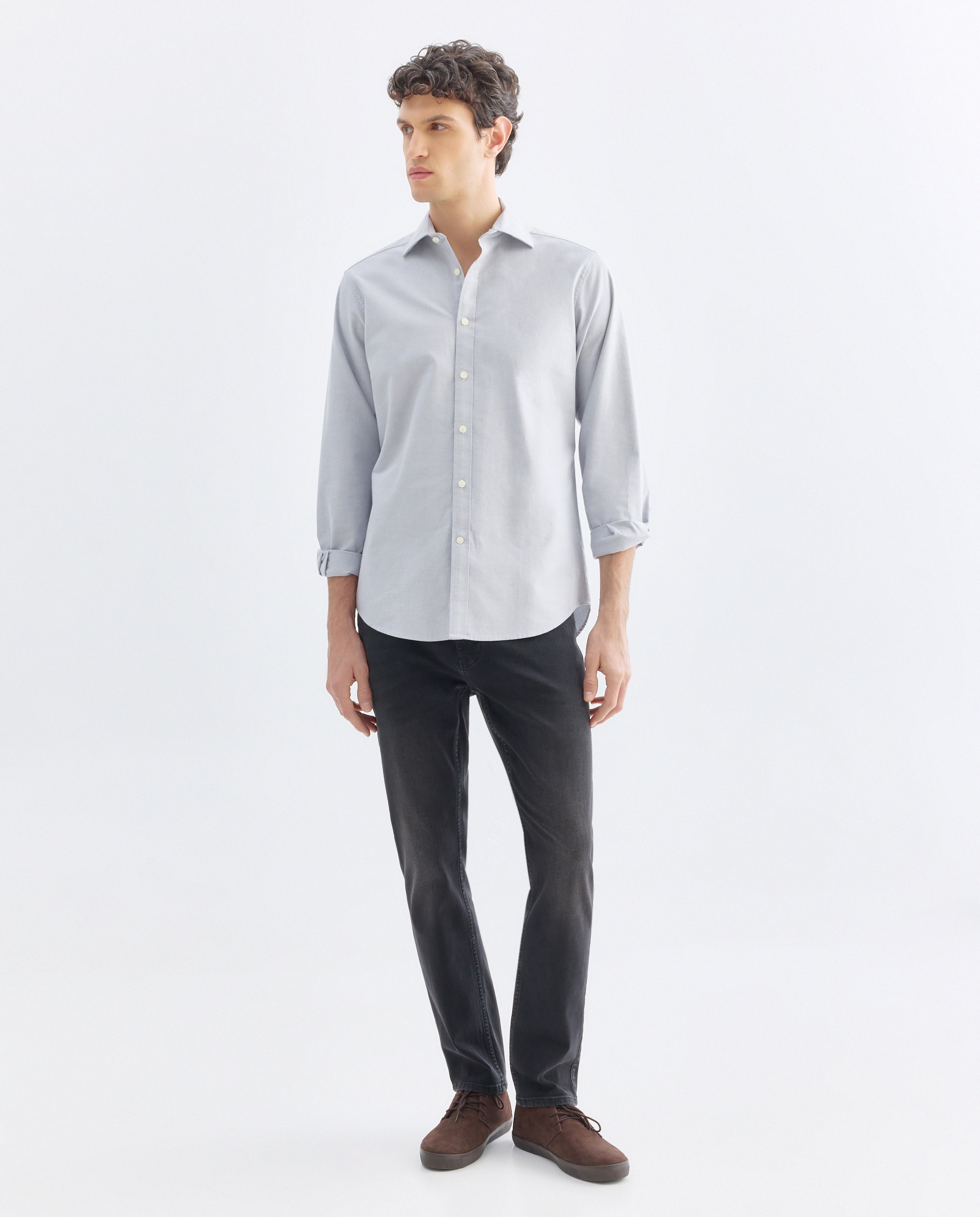 Camisa sport hombre oxford lisa Azul marino-2