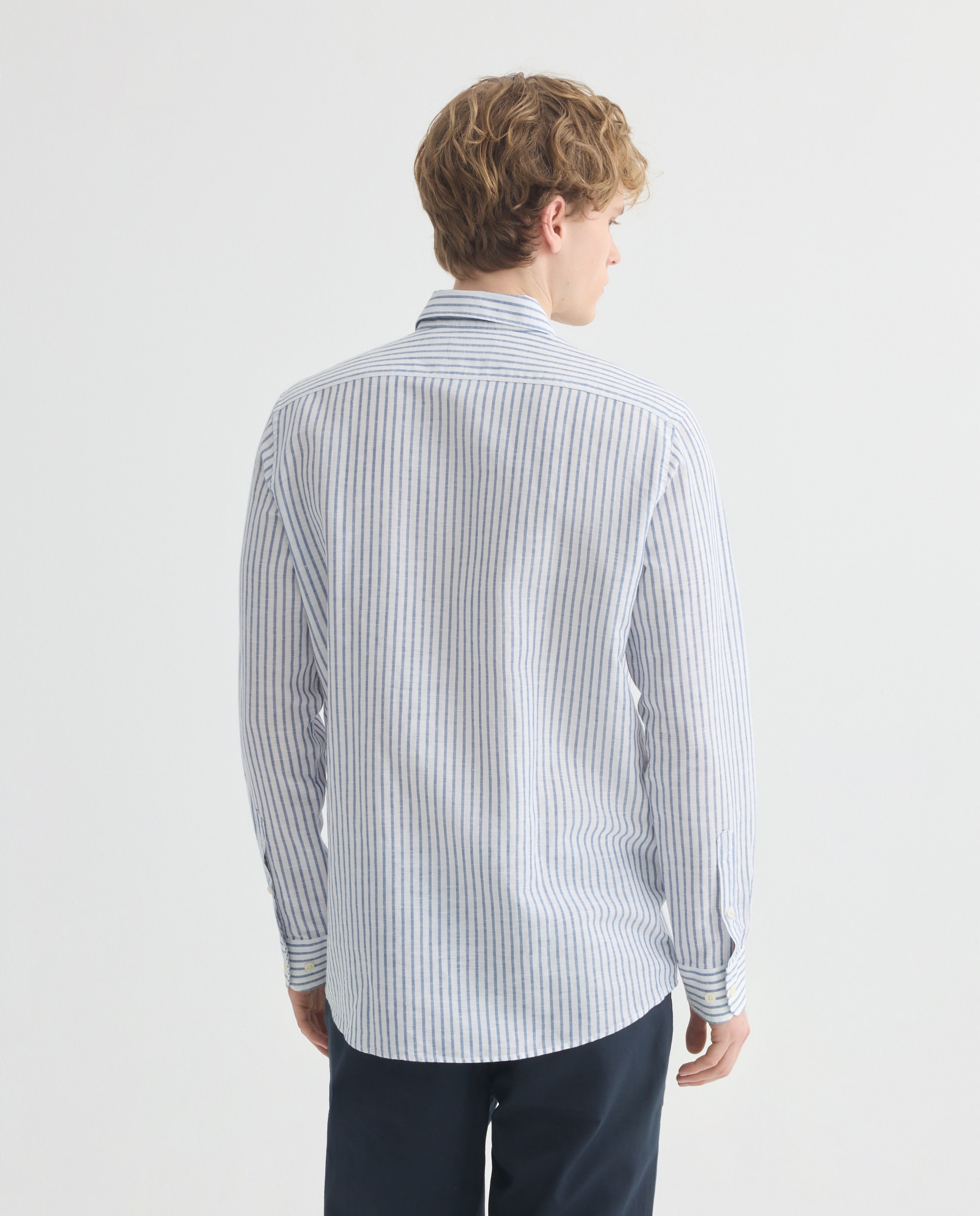 Camisa sport hombre lino y algodon rayas Blanco-3