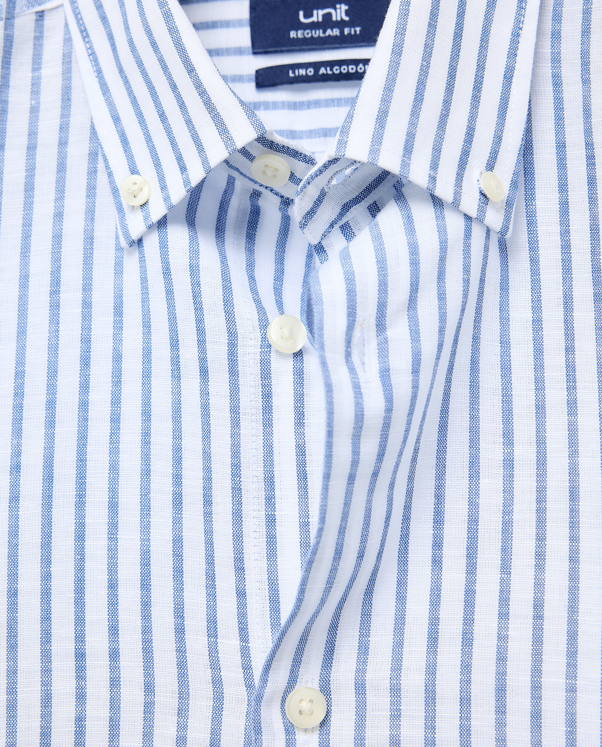 Camisa sport hombre lino y algodon rayas Blanco-5