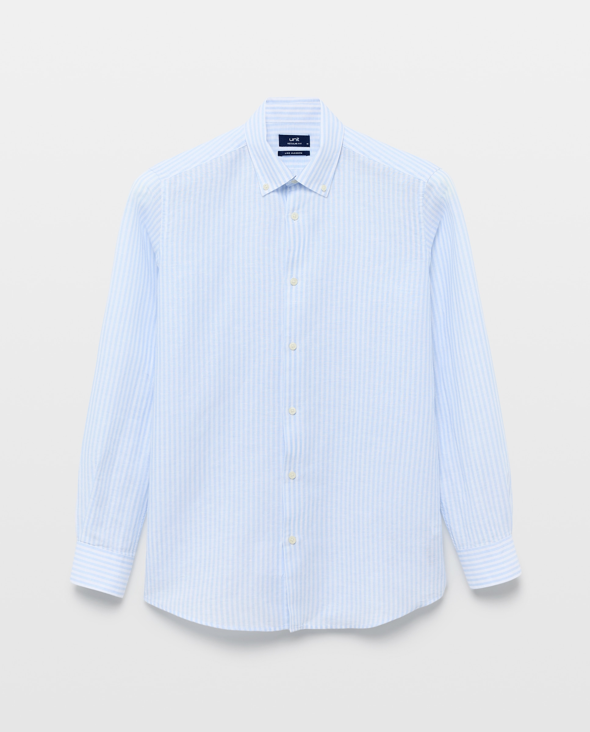 Camisa sport hombre lino y algodon rayas 410 Azul claro-4