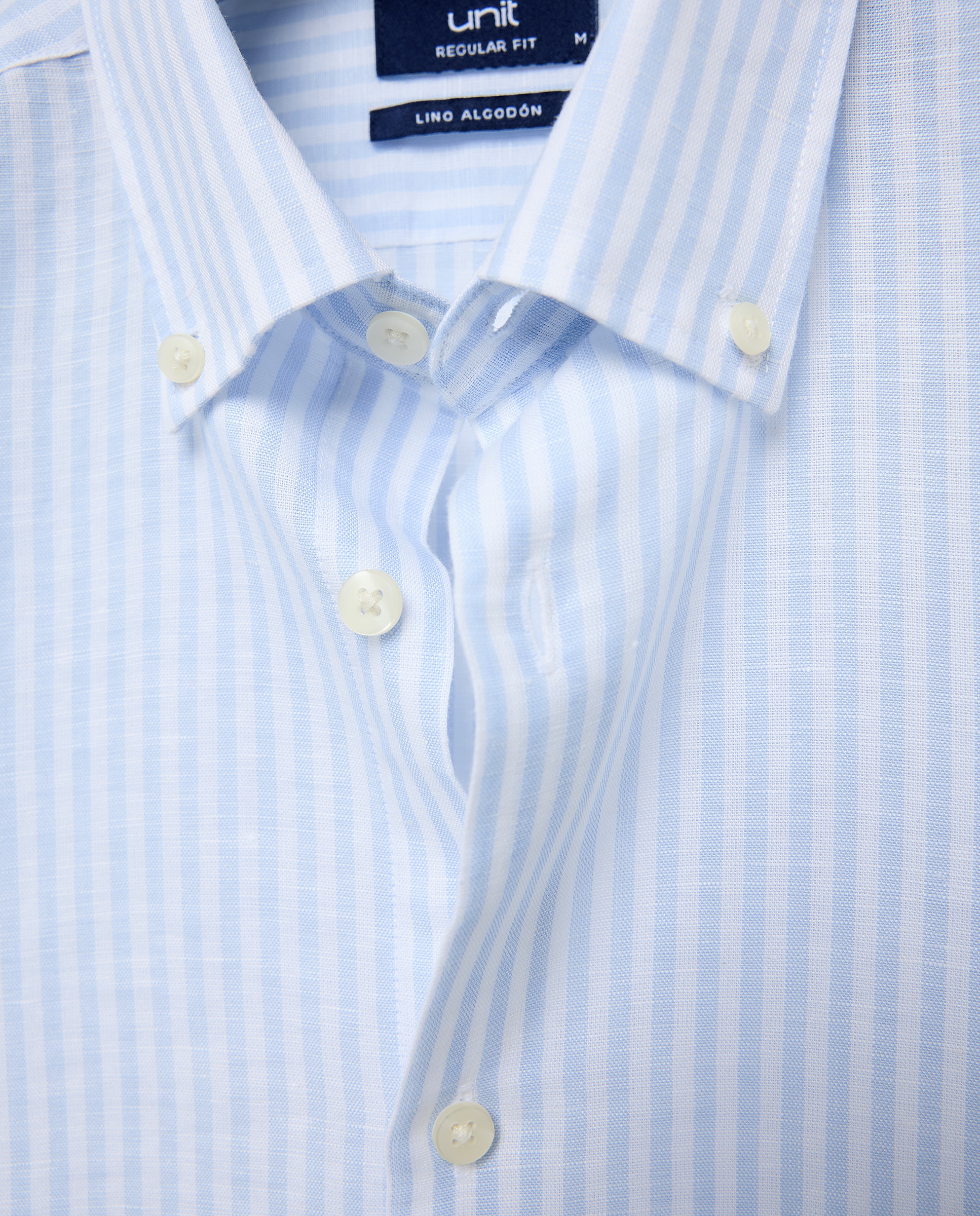 Camisa sport hombre lino y algodon rayas 410 Azul claro-5