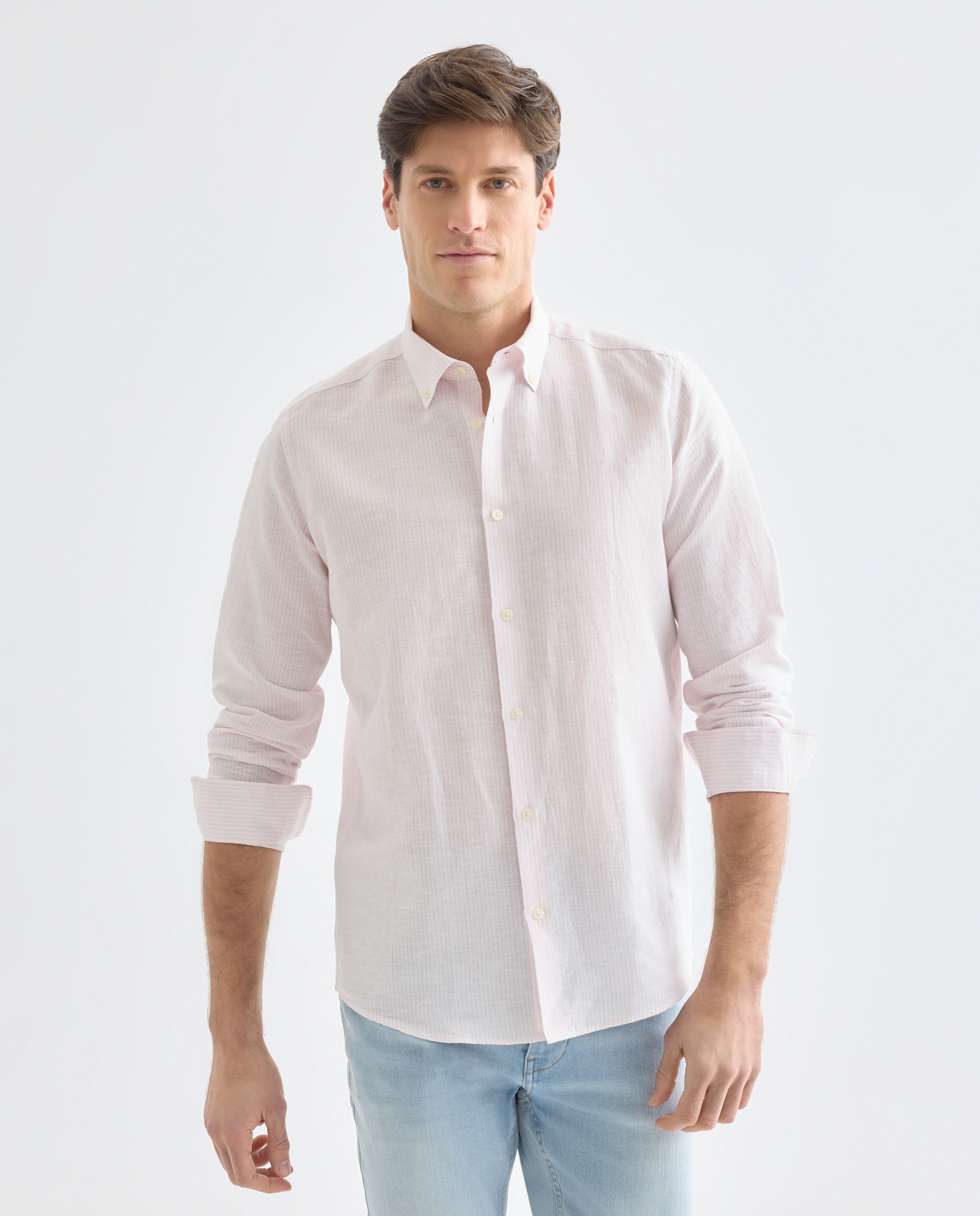Imagen 0 de Camisa sport hombre lino y algodon rayas
