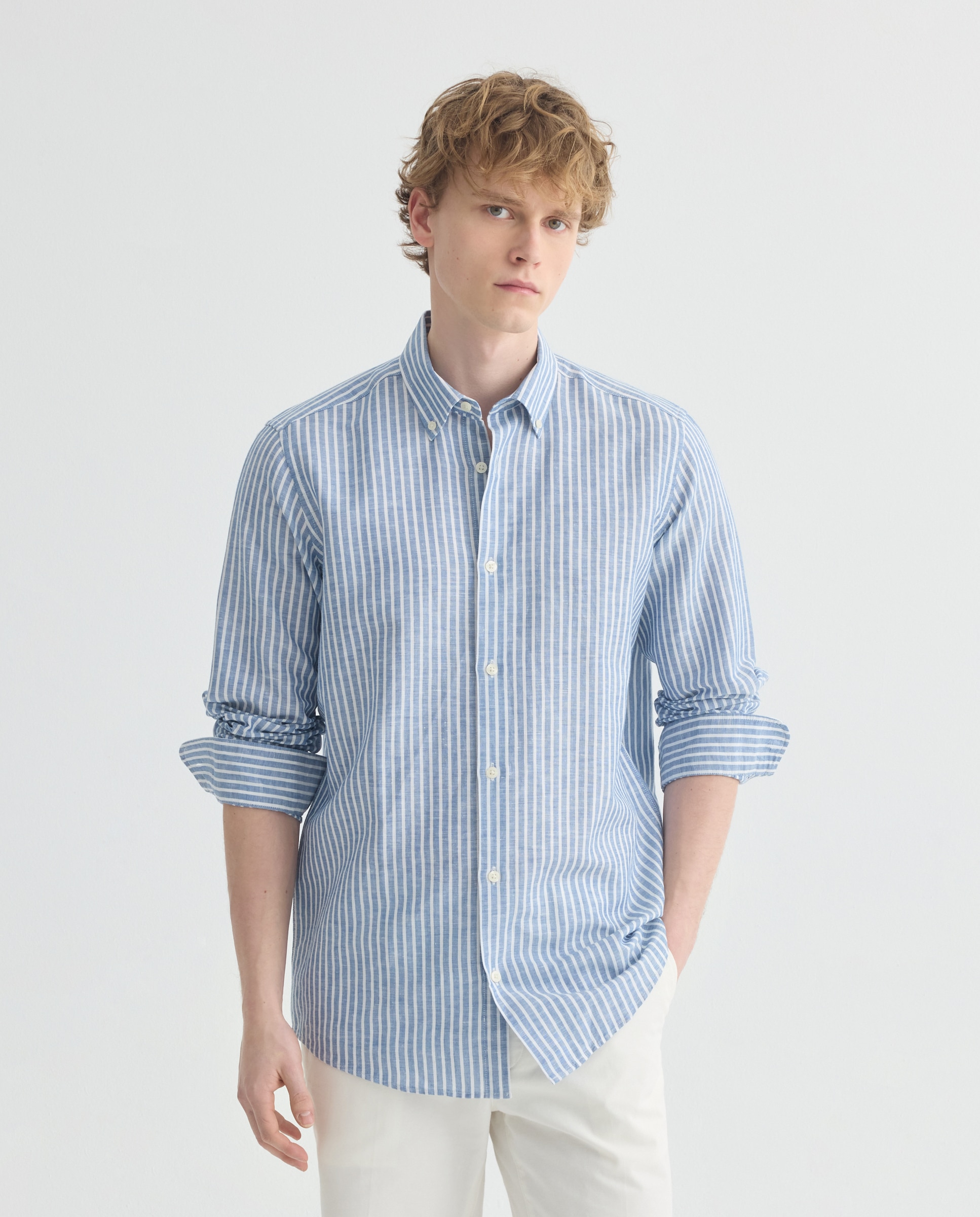 Imagen 0 de Camisa sport hombre lino y algodon rayas