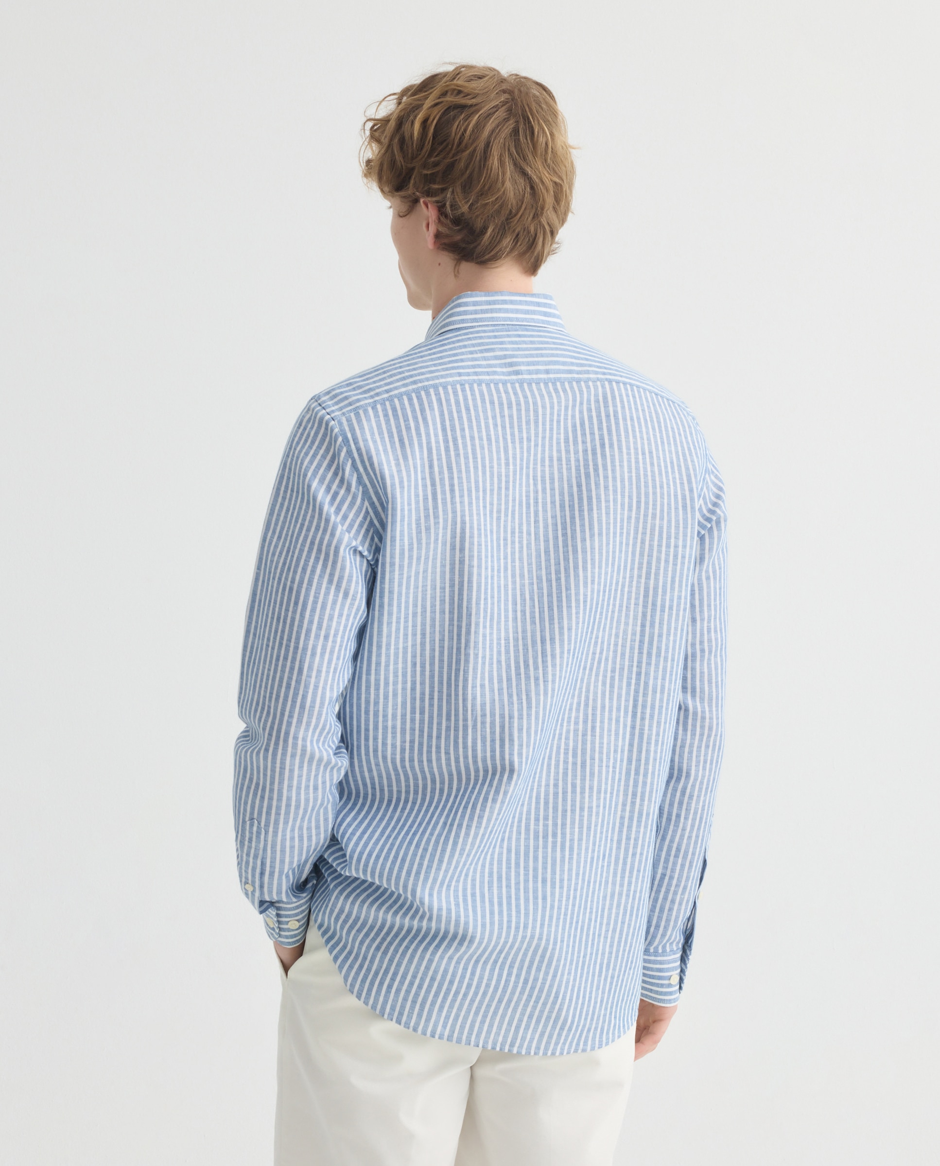 Camisa sport hombre lino y algodon rayas Azul marino-3