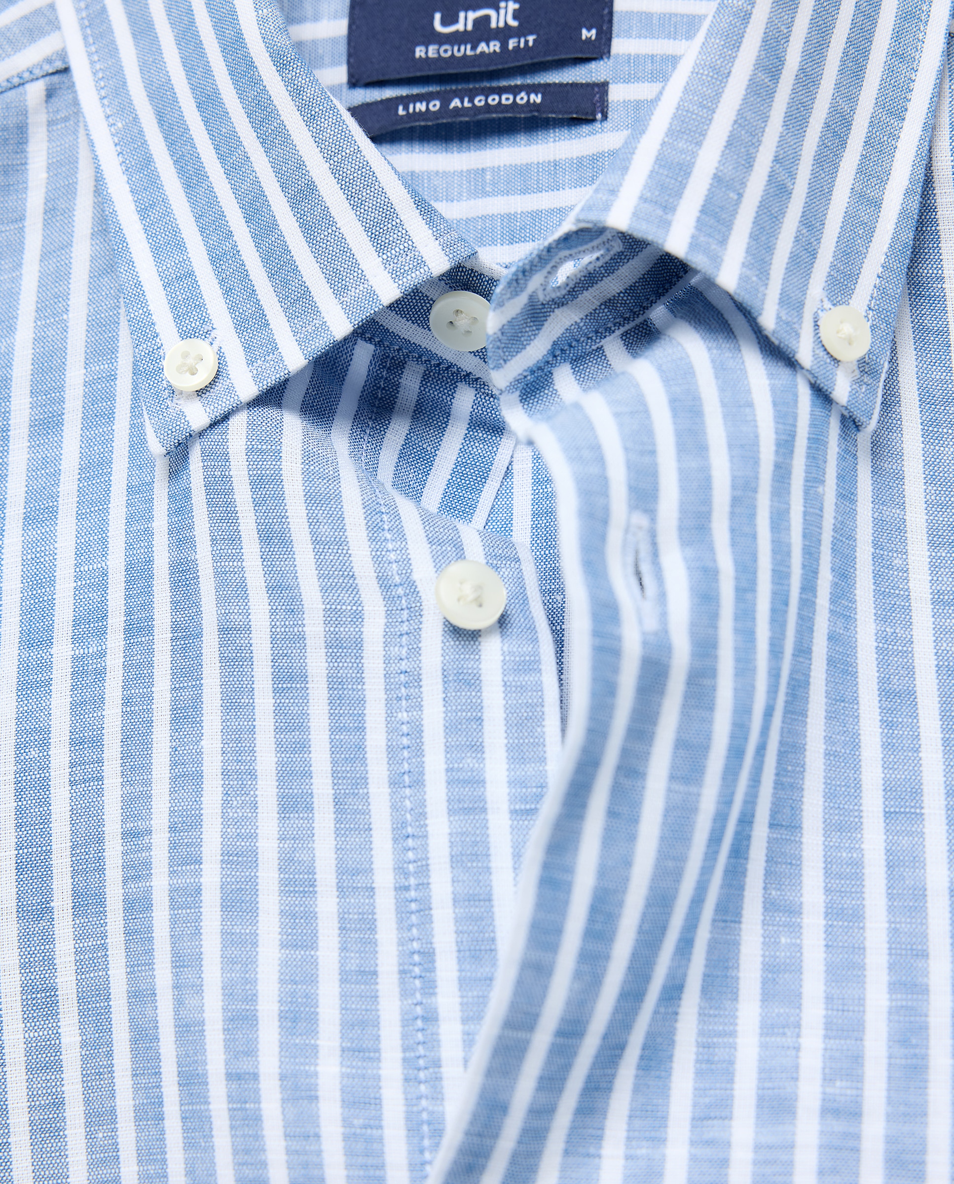 Camisa sport hombre lino y algodon rayas Azul marino-5