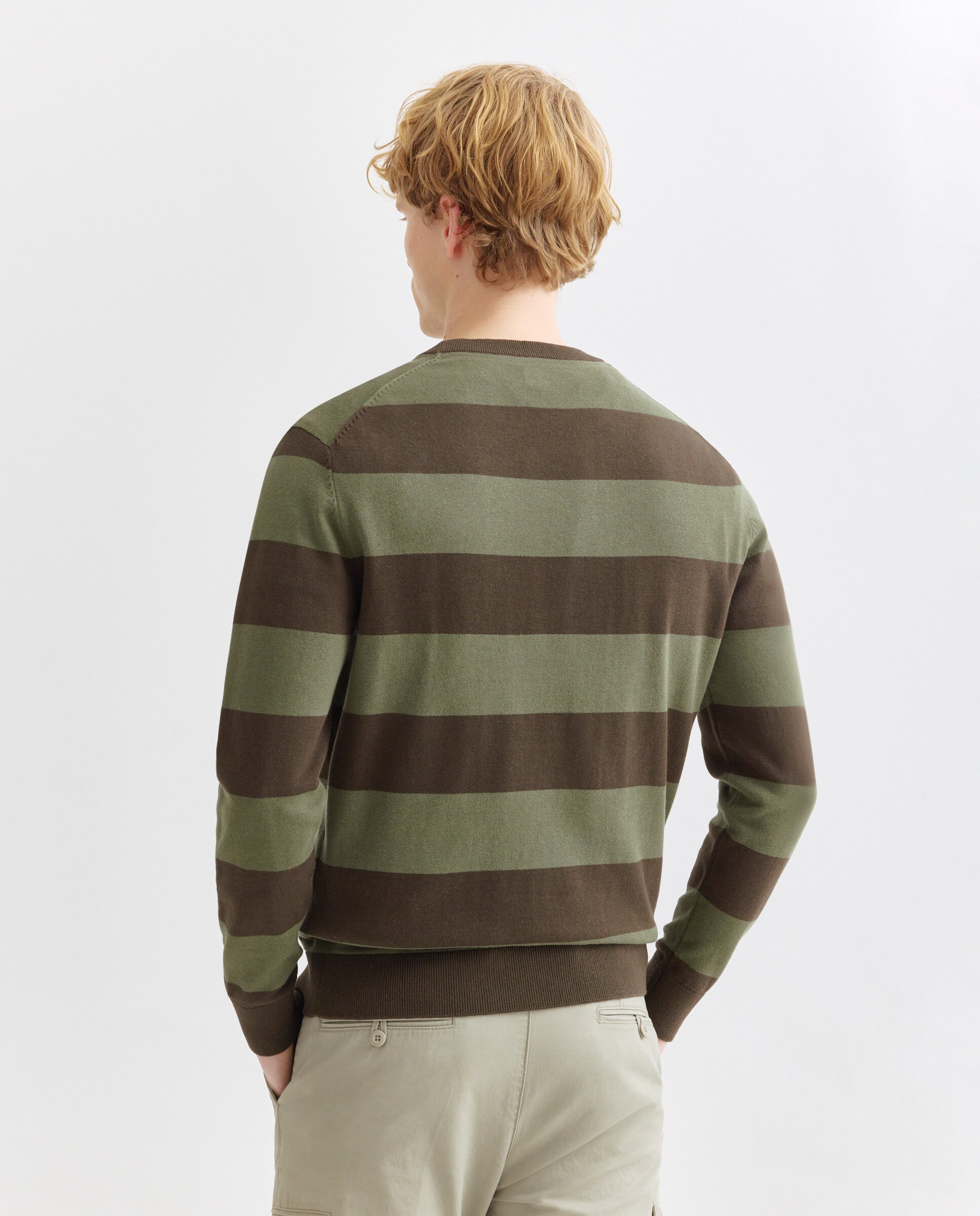 Jersey de hombre cuello caja rayas algodón 100% Verde-2