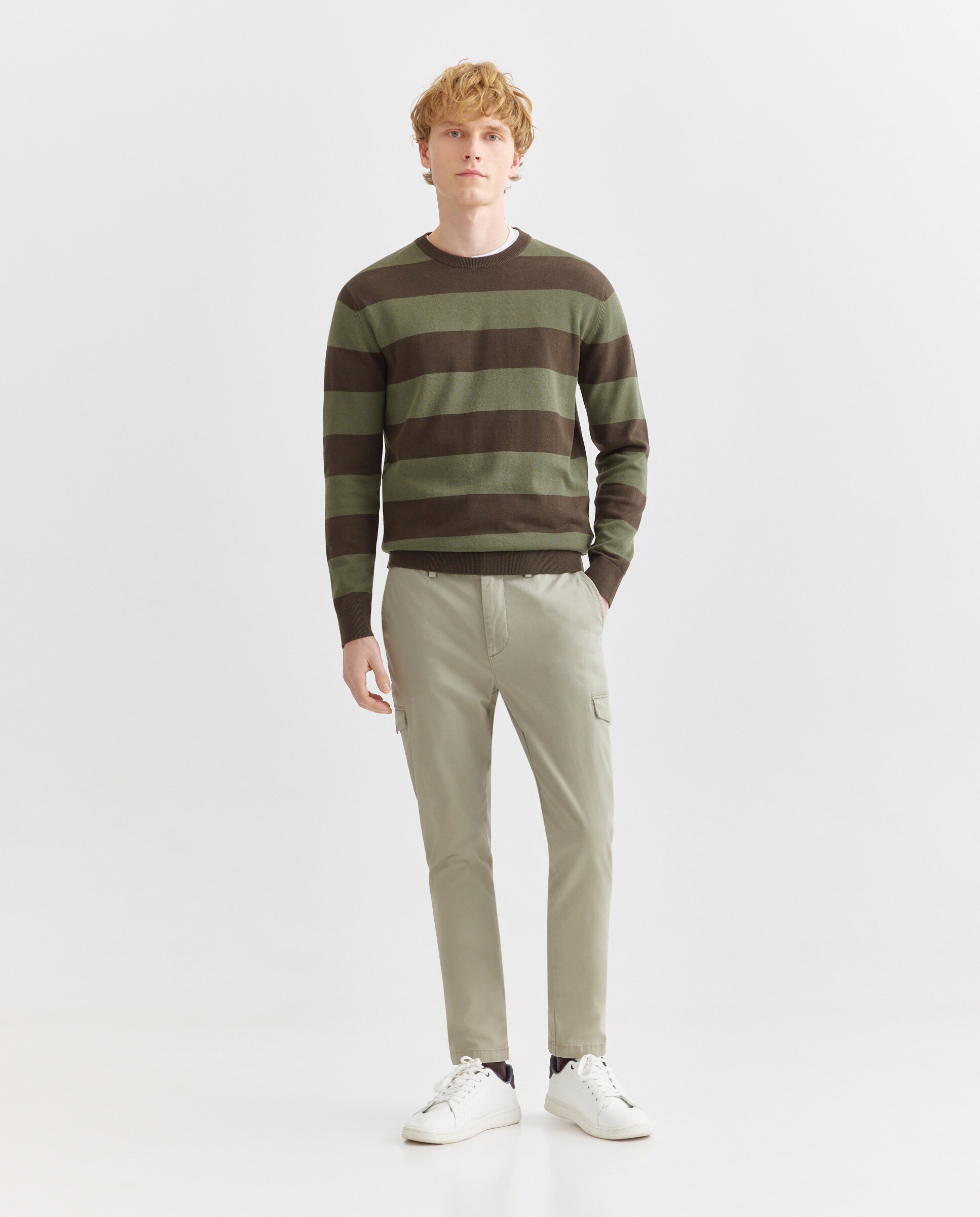 Jersey de hombre cuello caja rayas algodón 100% Verde-3