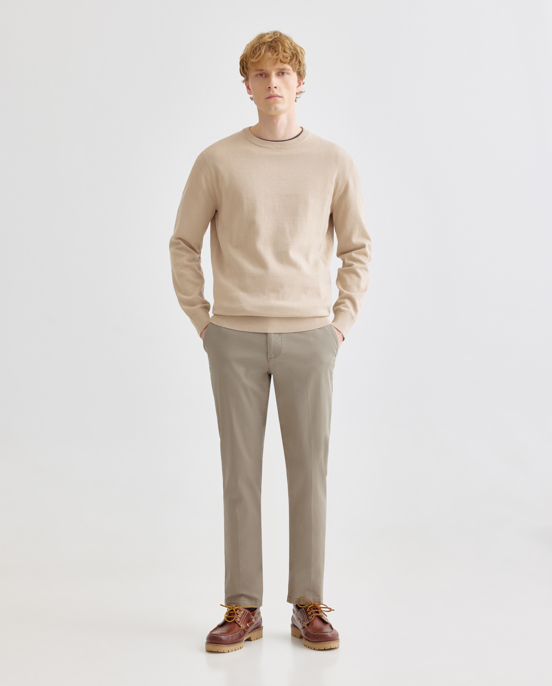 Jersey de hombre cuello caja liso algodón 100% Beige-2