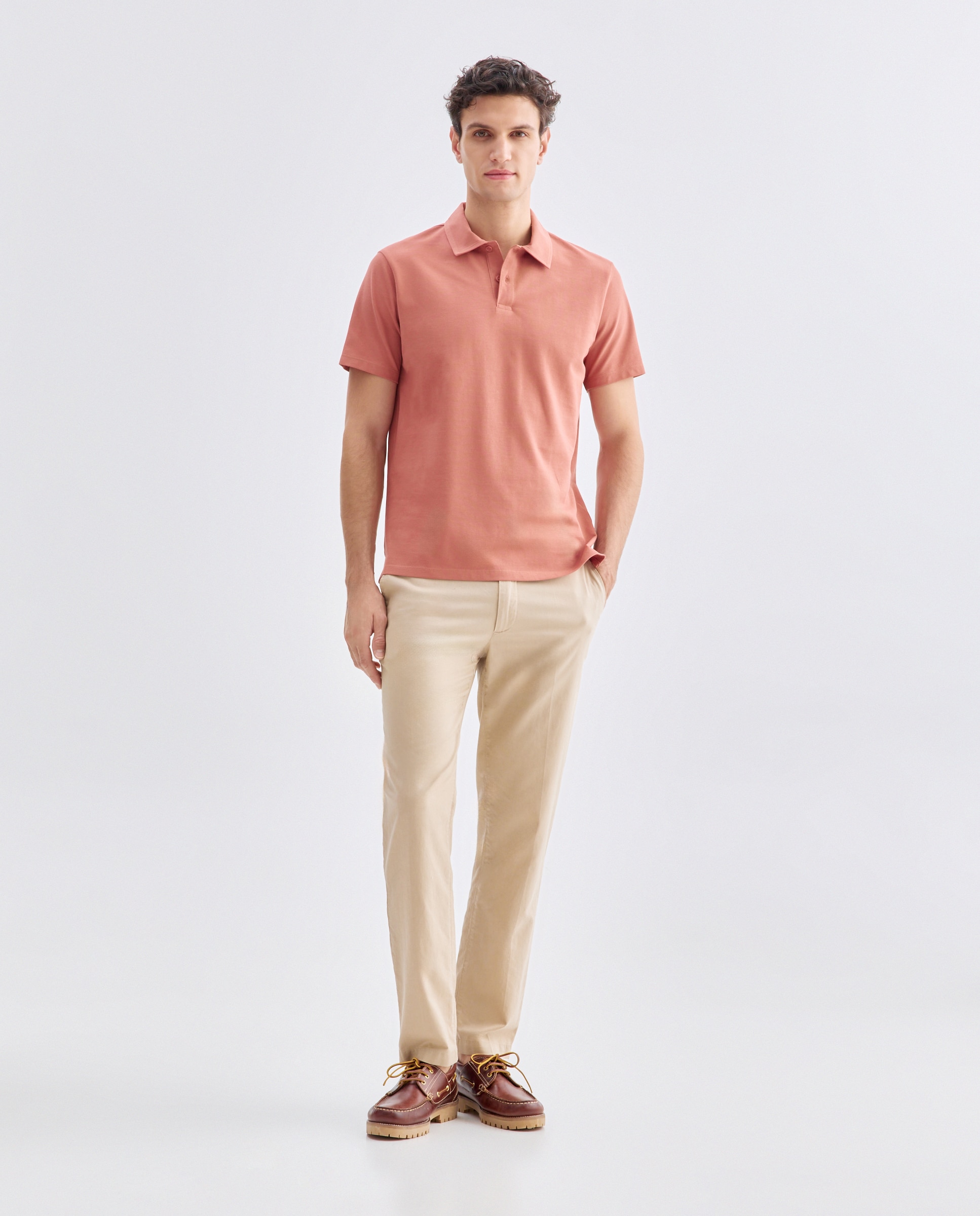 Pantalón hombre chino con lino 730 Camel-1