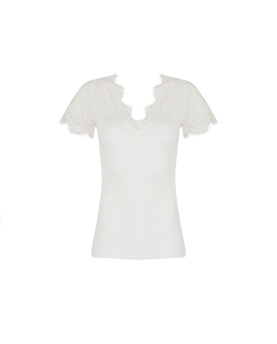 T-shirt de Lã e Seda Cru-5