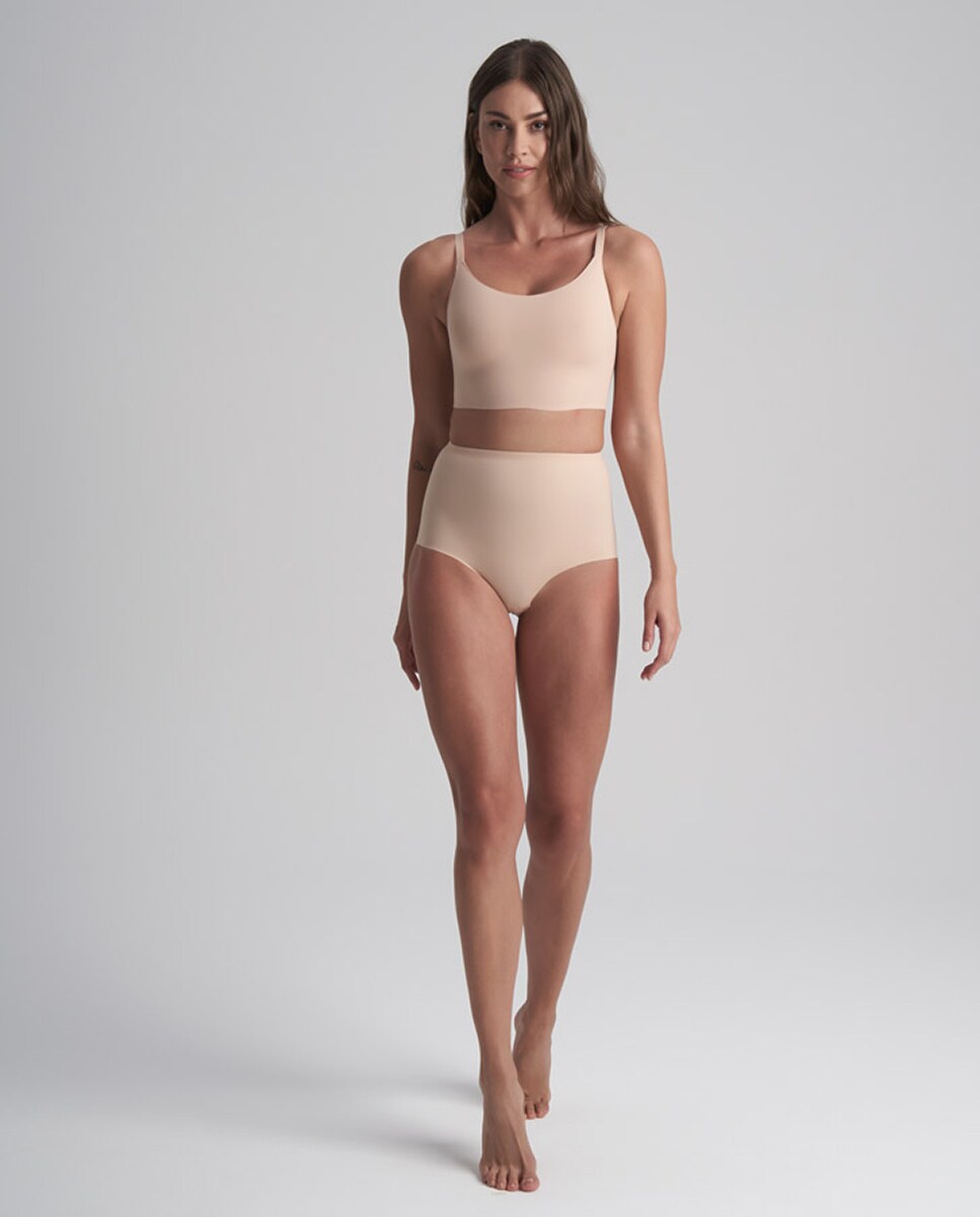 Cueca Adelgaçante Invisível de Controlo Firme e Cintura Média Bege-5