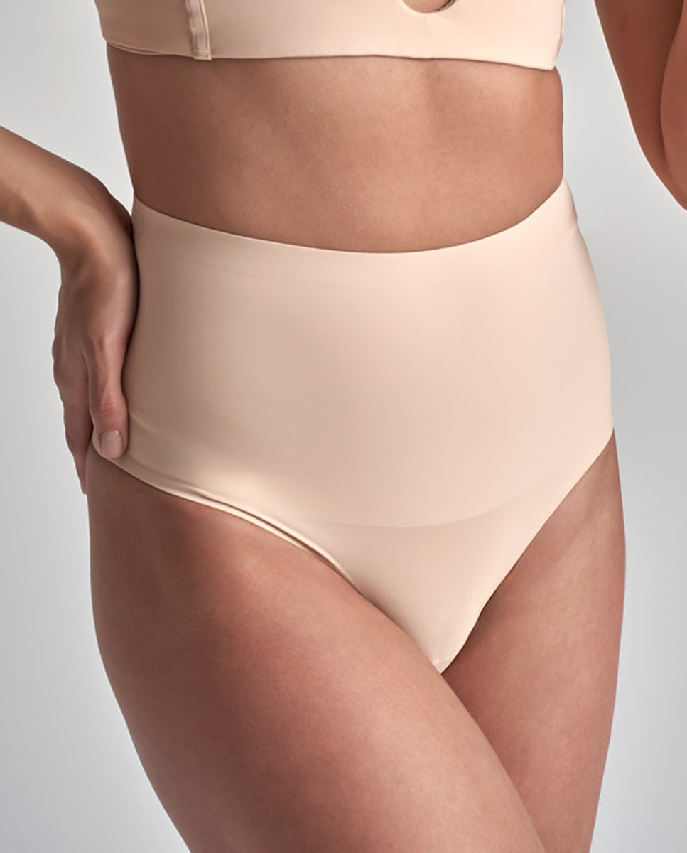 Tanga Adelgaçante de Controlo Super Firme de Abdómen com Cintura Média Bege-1
