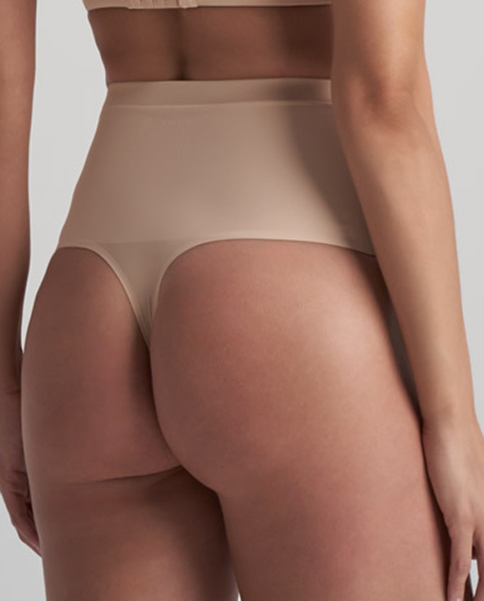 Tanga Adelgaçante de Controlo Super Firme de Abdómen com Cintura Média Bege-2