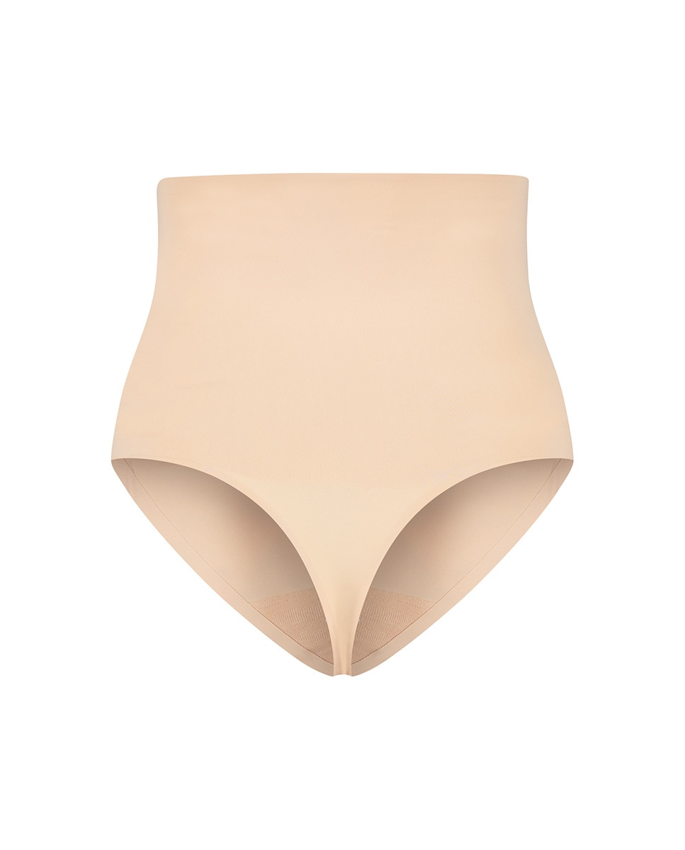 Tanga Adelgaçante de Controlo Super Firme de Abdómen e Torso de Cintura Subida Bege-3