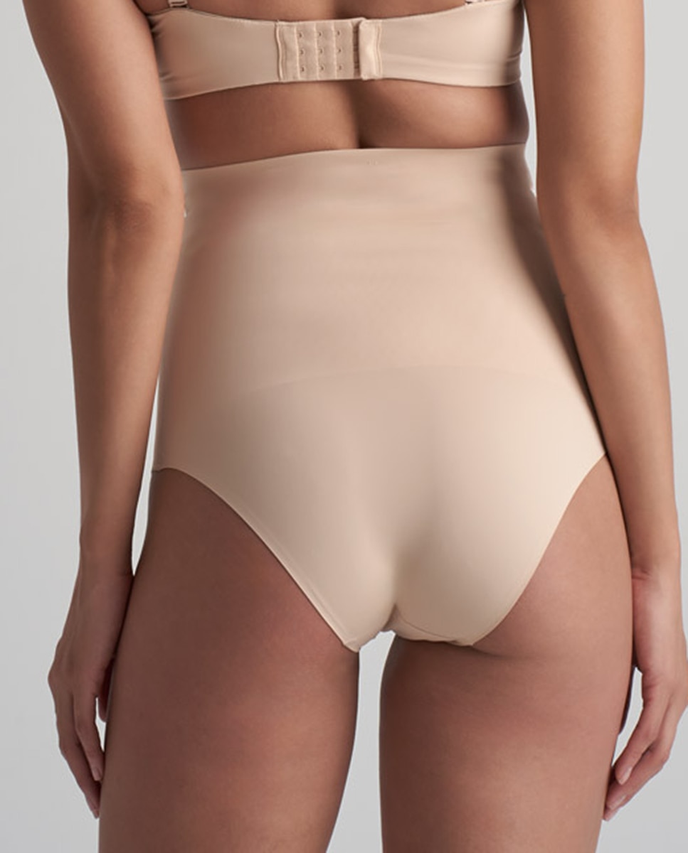 Cueca Adelgaçante de Controlo Super Firme de Abdómen e Tronco com Cintura Subida Bege-2