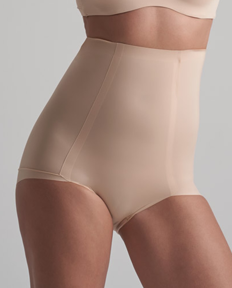 Cueca Adelgaçante de Controlo Médio com Cintura Subida Bege-1