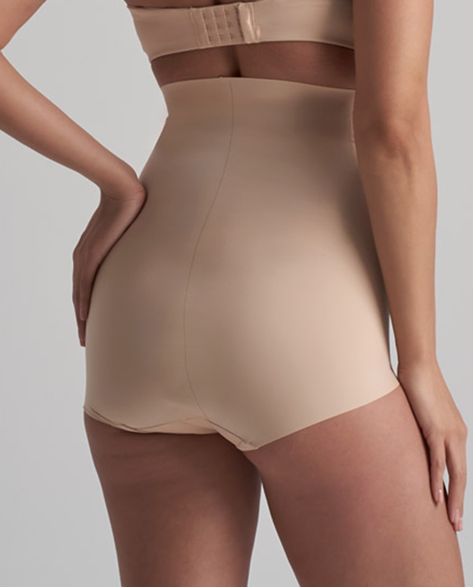 Cueca Adelgaçante de Controlo Médio com Cintura Subida Bege-2