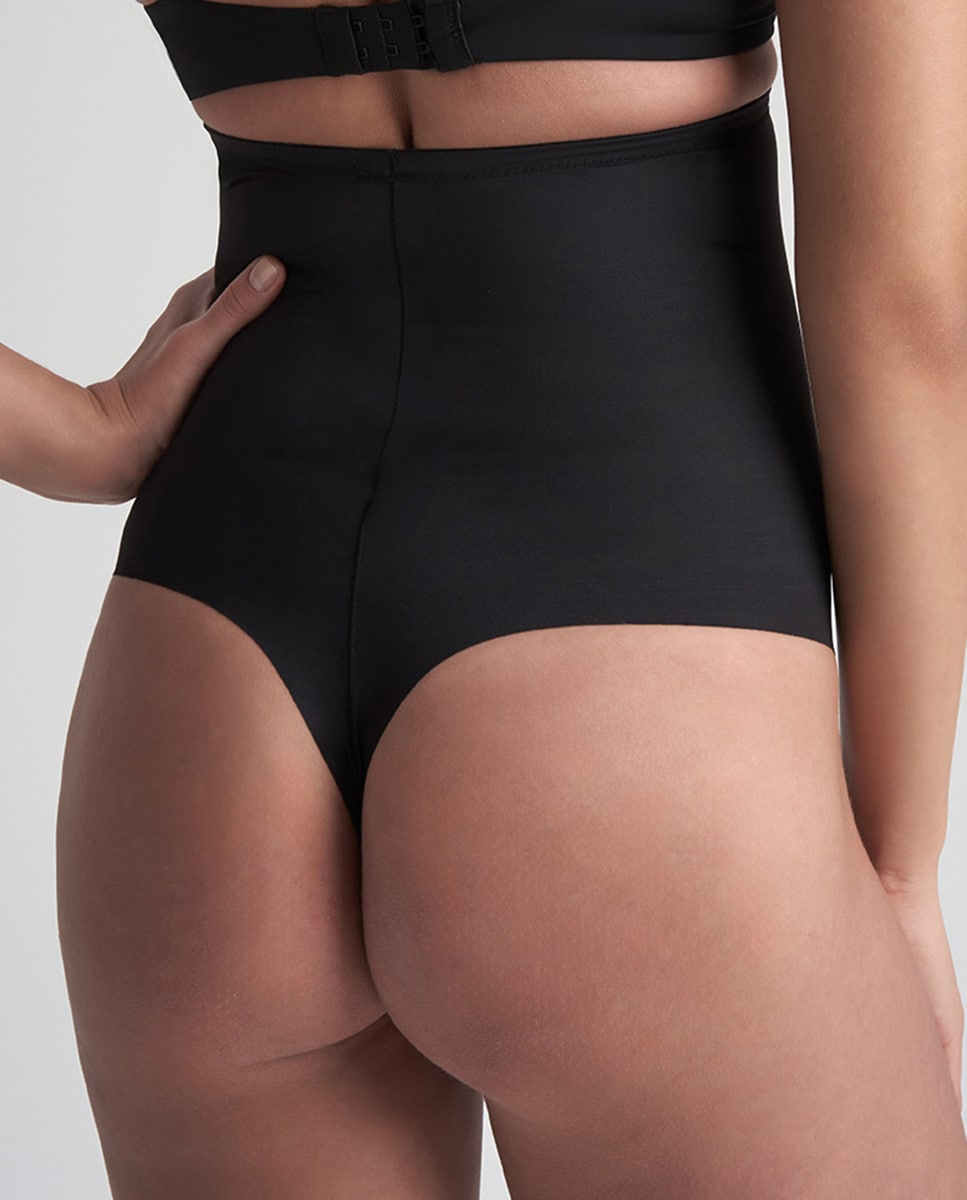 Tanga Adelgaçante de Controlo Firme com Cintura Subida e sem Costuras Preto-2