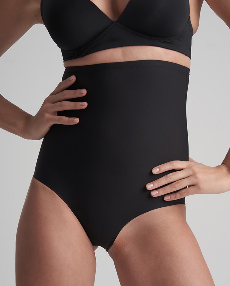 Cueca Adelgaçante de Controlo Firme com Cintura Subida e sem Costuras Preto-1