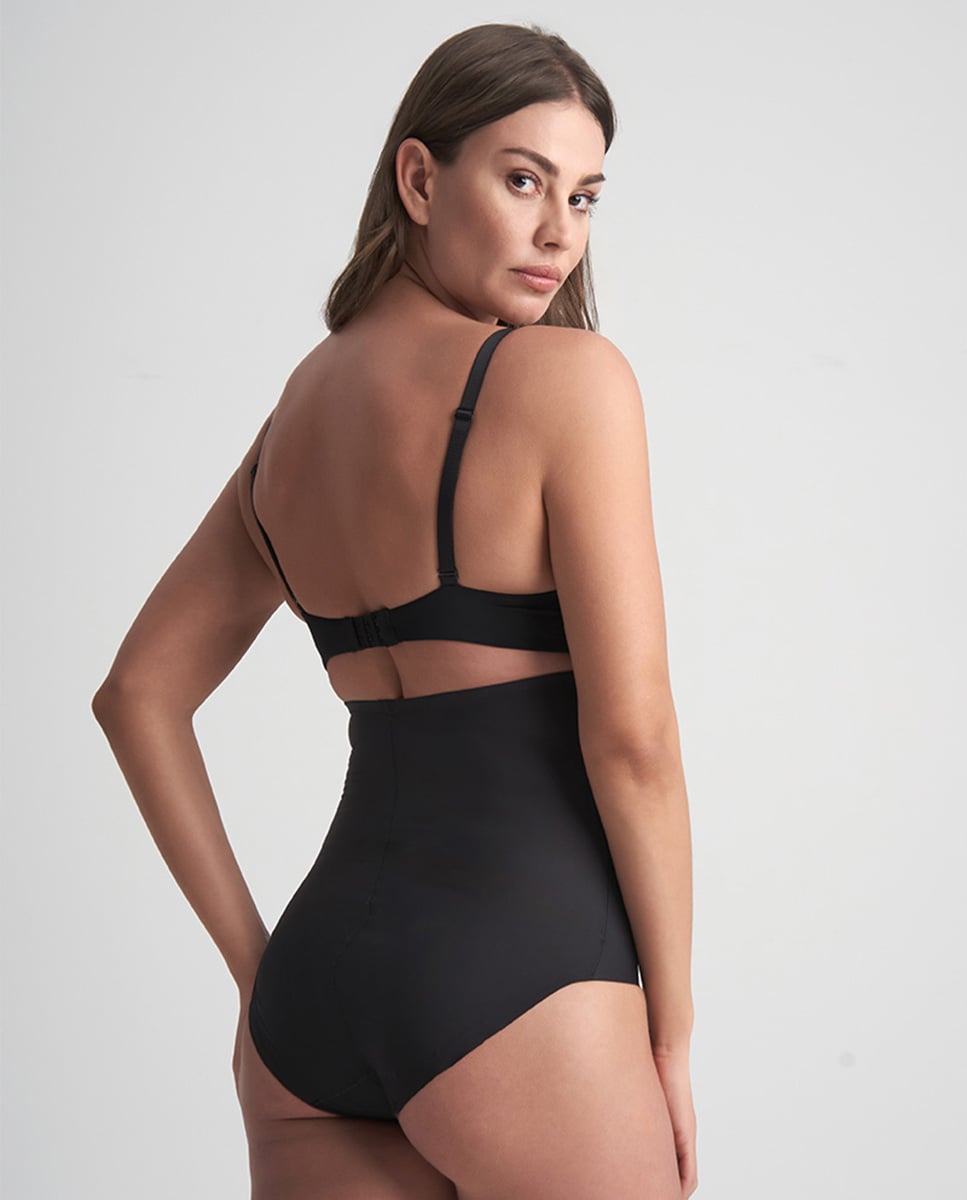 Cueca Adelgaçante de Controlo Firme com Cintura Subida e sem Costuras Preto-2