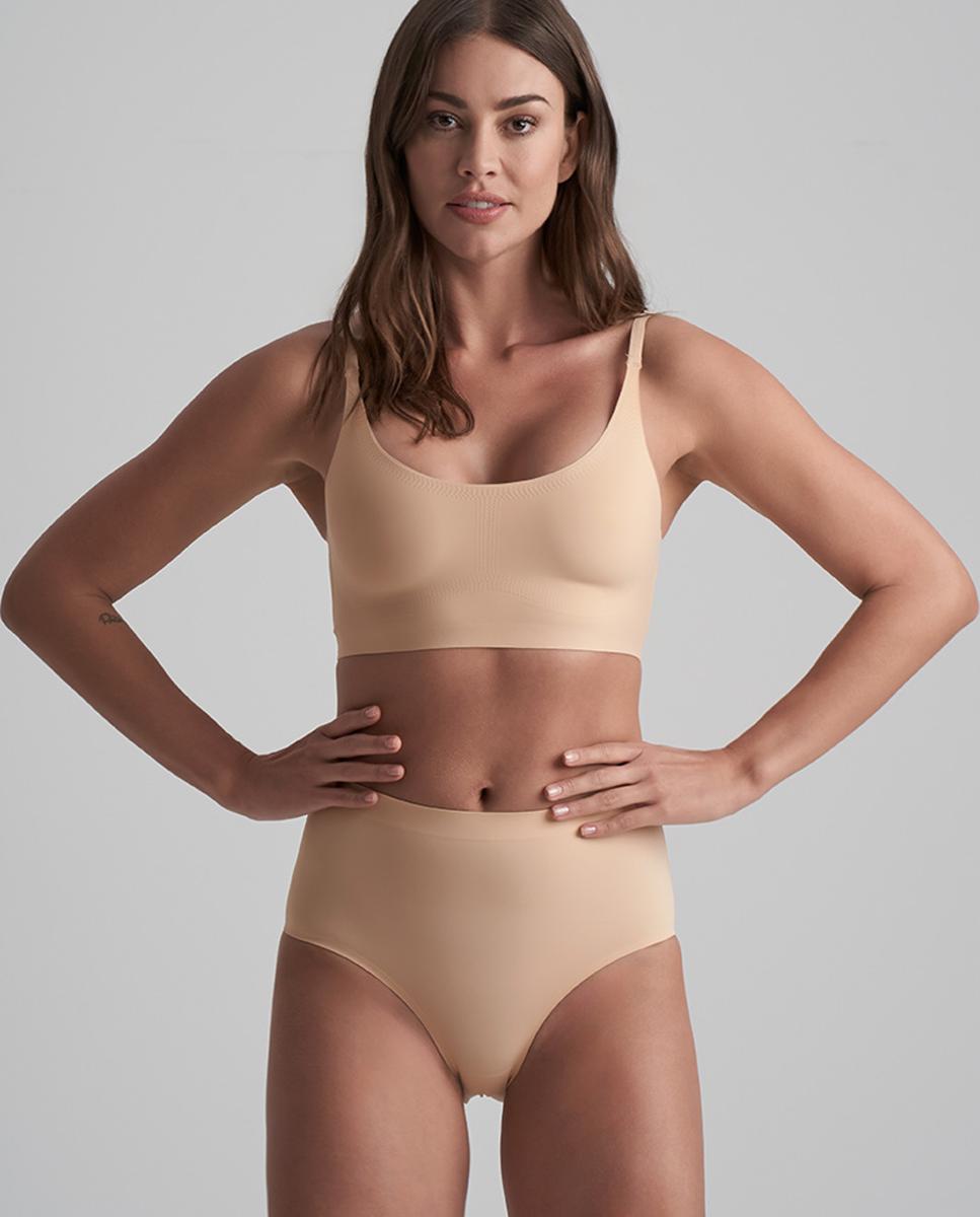 Cueca Adelgaçante de Cintura Média de Controlo Ligeiro Suaves e Invisíveis Bege-3