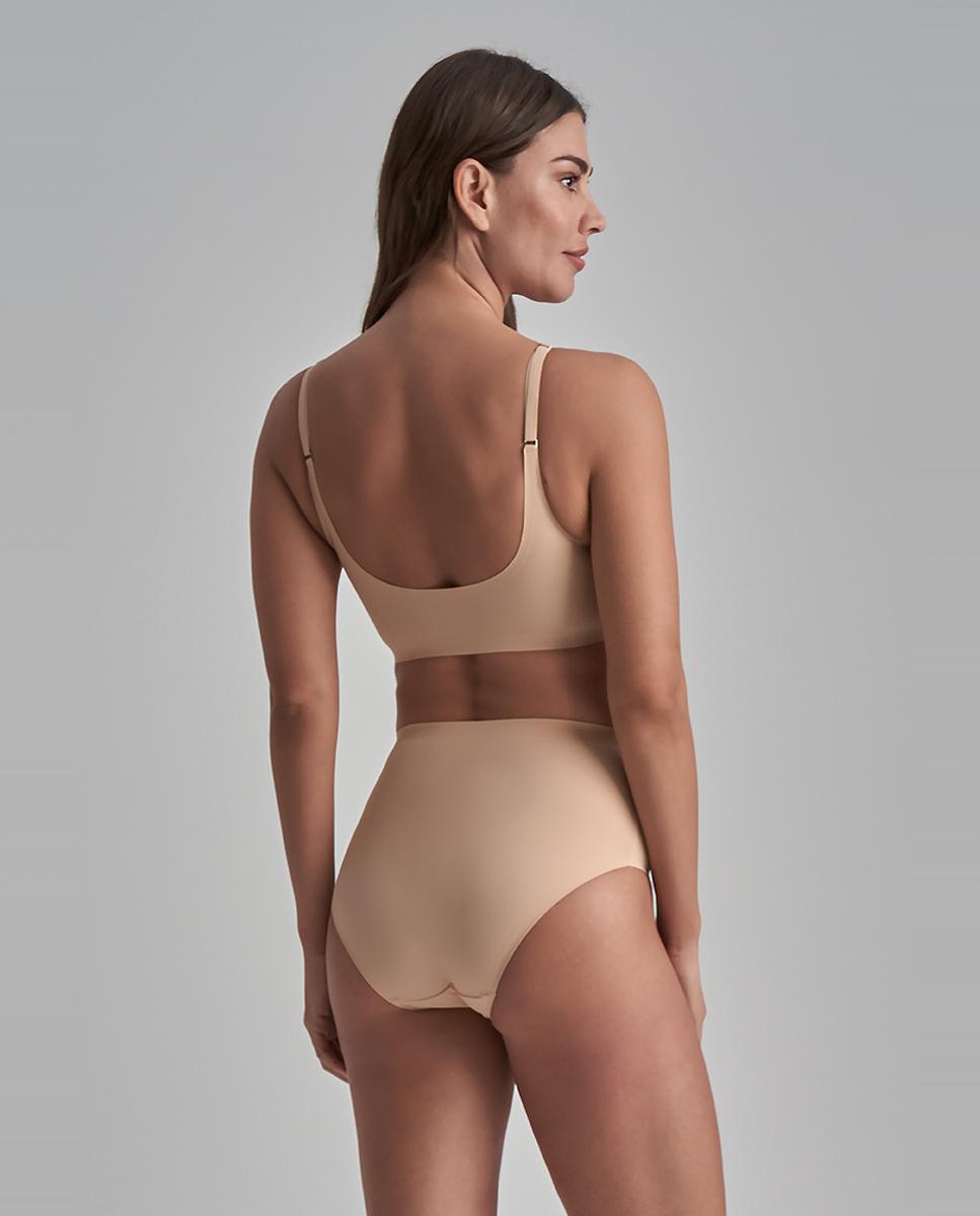 Cueca Adelgaçante de Cintura Média de Controlo Ligeiro Suaves e Invisíveis Bege-4