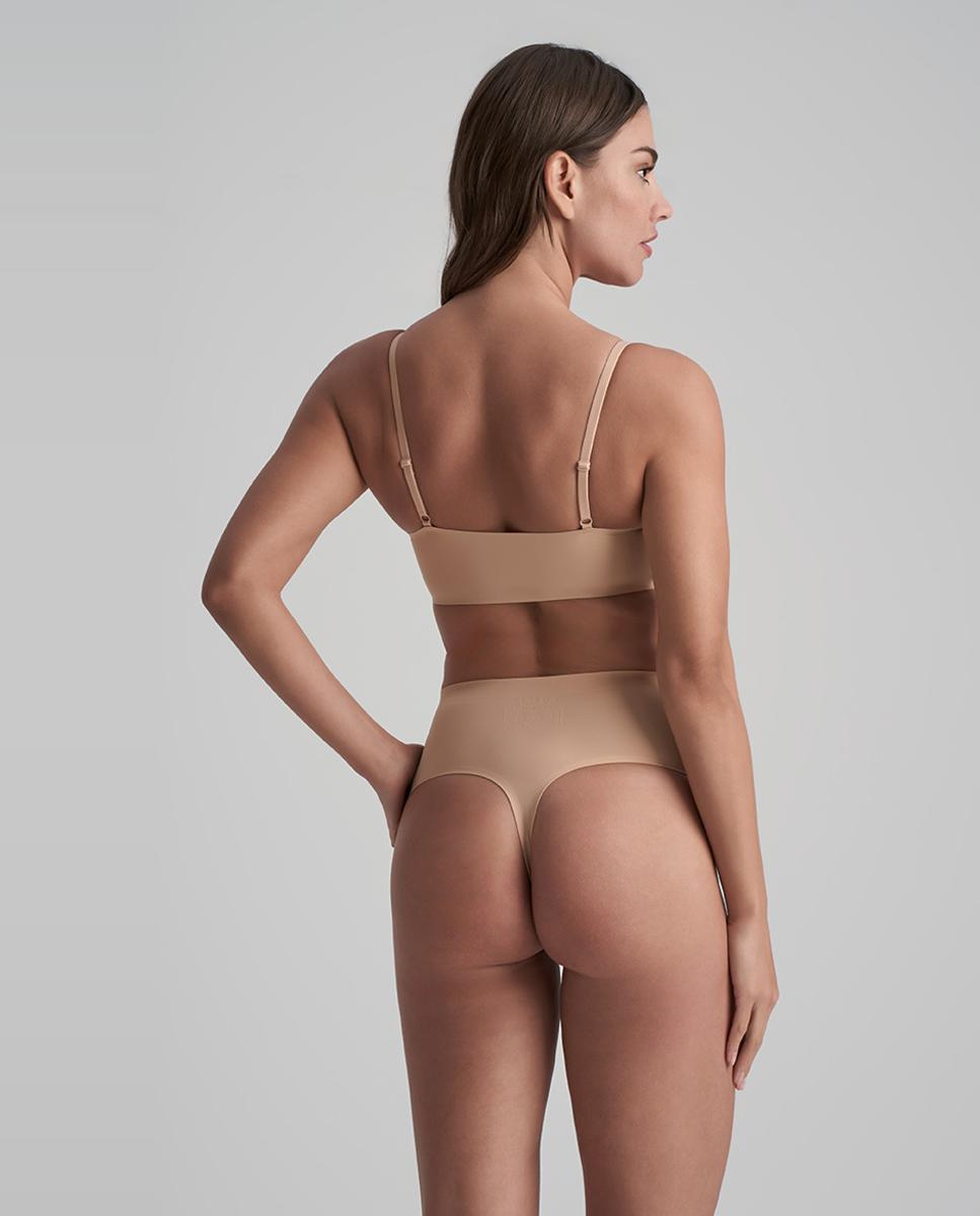 Tanga Adelgaçante de Cintura Média de Controlo Ligeiro e Tecido Suave e Invisíveis Bege-2