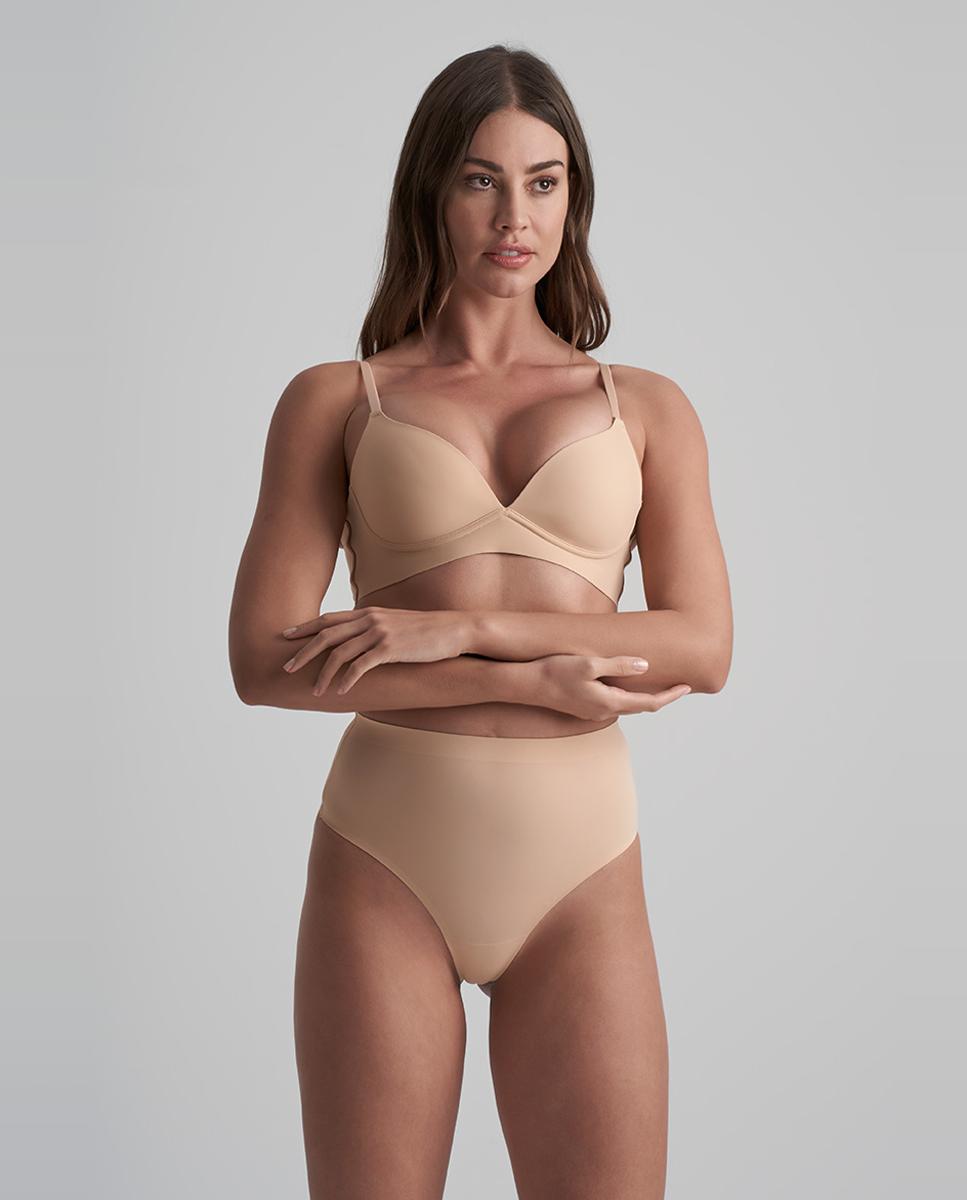 Tanga Adelgaçante de Cintura Média de Controlo Ligeiro e Tecido Suave e Invisíveis Bege-5