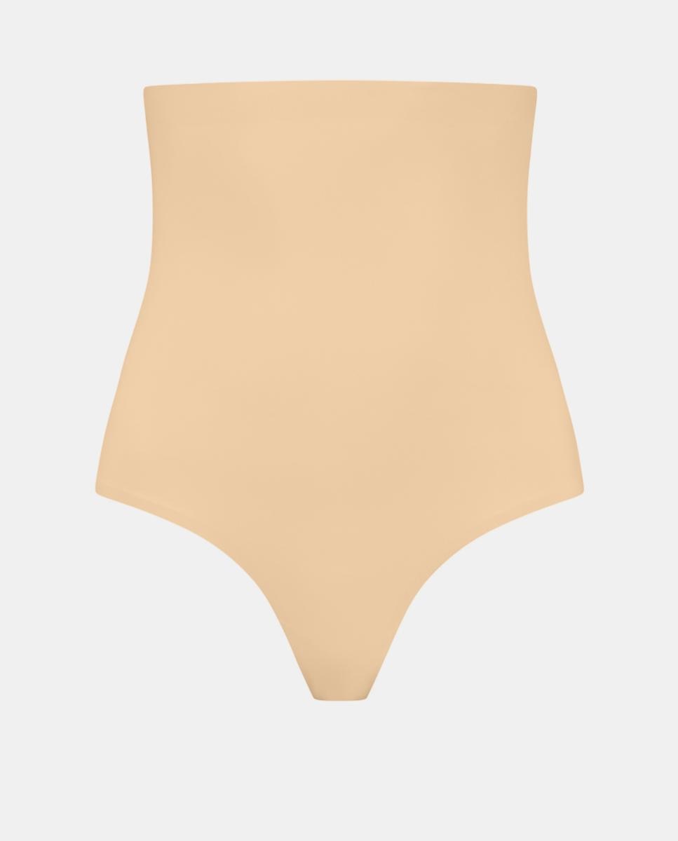 Tanga Adelgaçante de Cintura Subida de Controlo Ligeiro e Tecido Suave e Invisíveis Bege-3