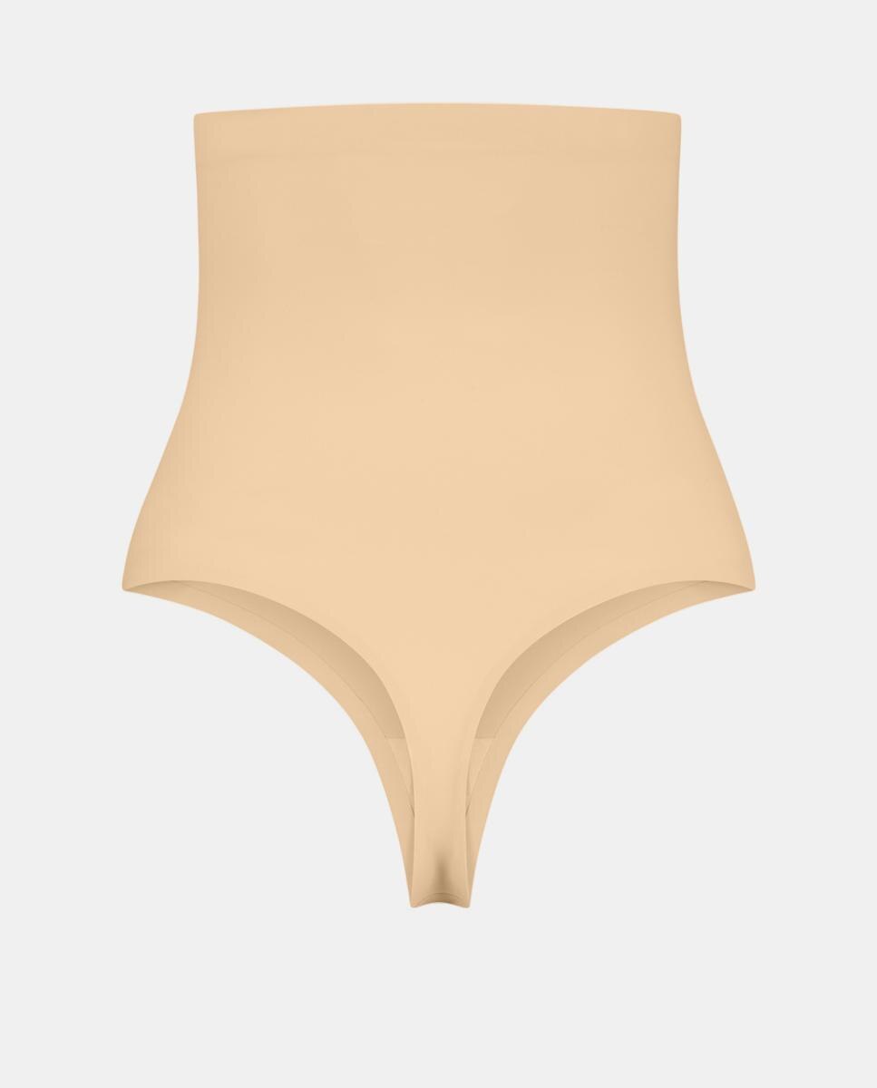 Tanga Adelgaçante de Cintura Subida de Controlo Ligeiro e Tecido Suave e Invisíveis Bege-4